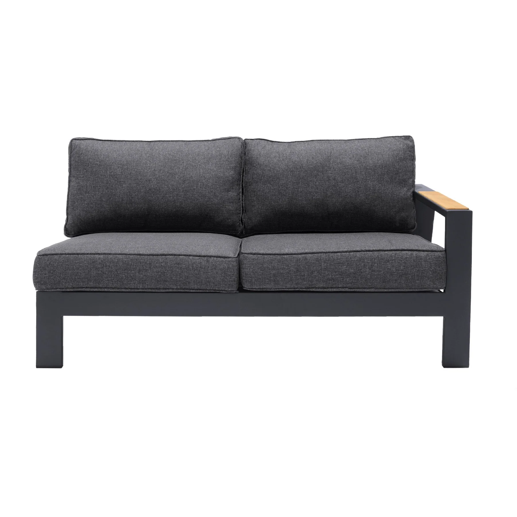 Palau 4 Piece Outdoor Sectional Set with Cushions in Dark Gray and Natural Teak Wood Accent - Image 2
