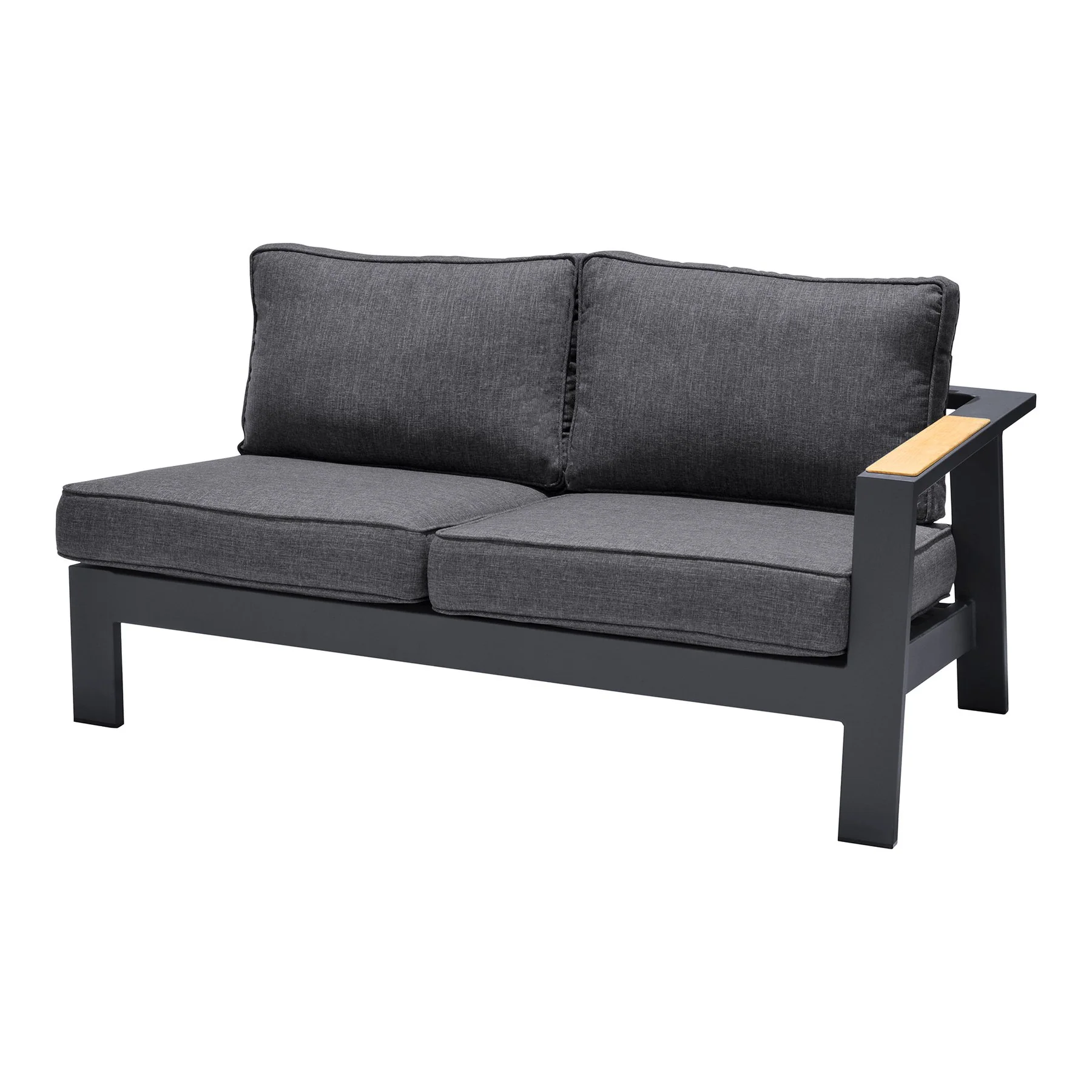 Palau 4 Piece Outdoor Sectional Set with Cushions in Dark Gray and Natural Teak Wood Accent - Image 3