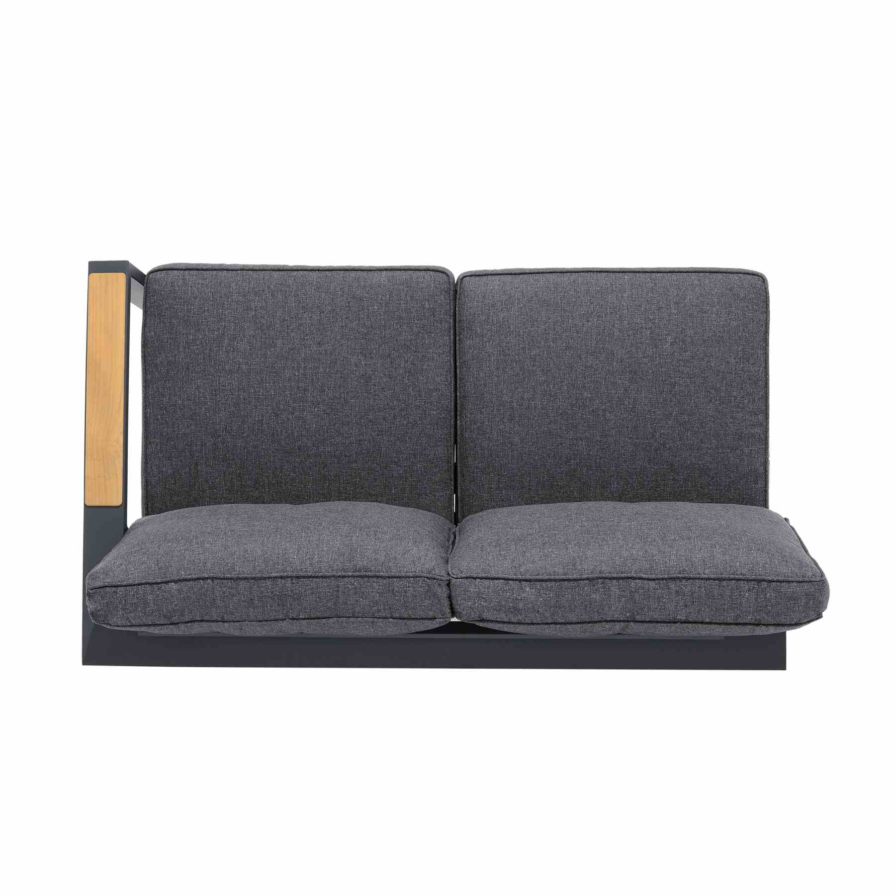 Palau 4 Piece Outdoor Sectional Set with Cushions in Dark Gray and Natural Teak Wood Accent - Image 4