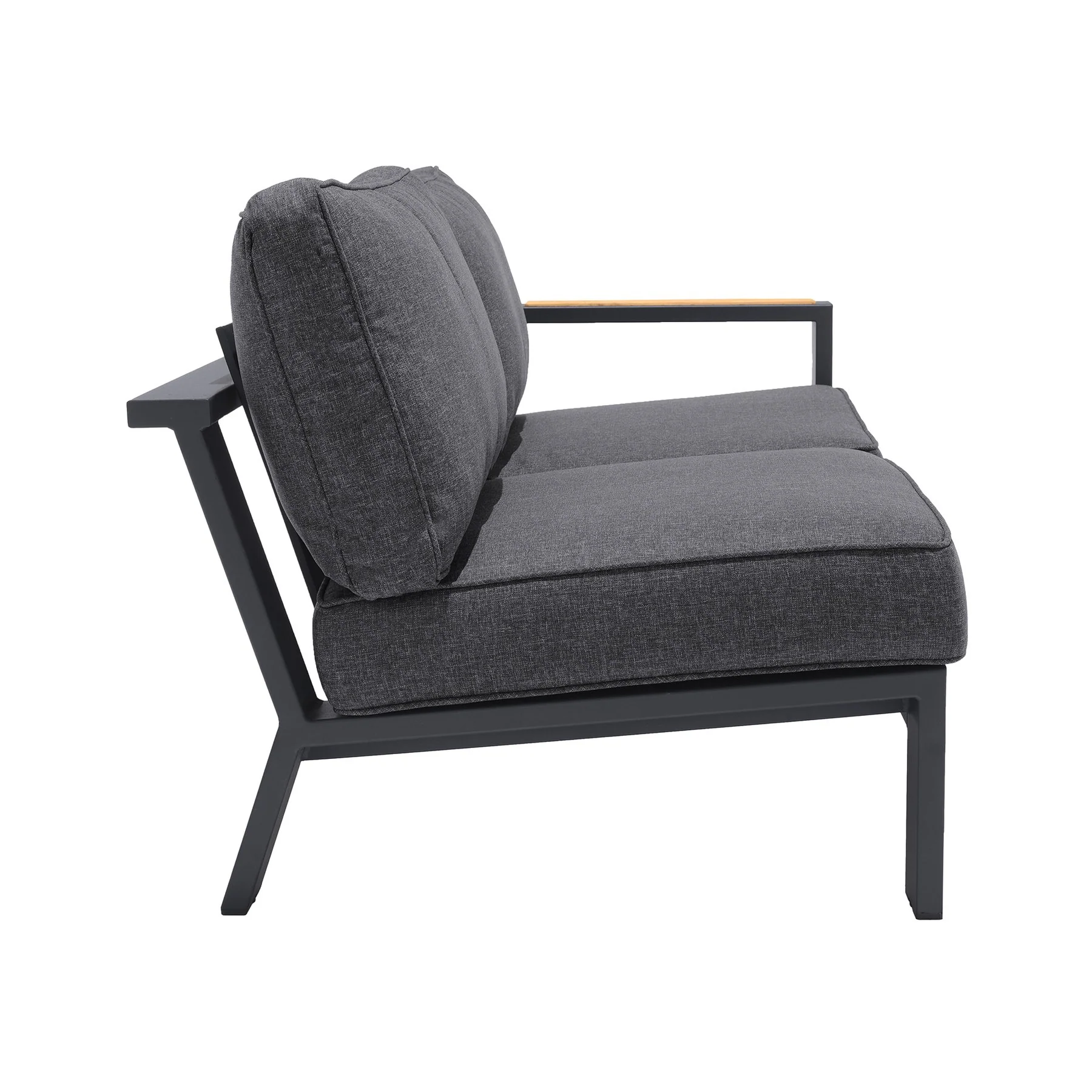 Palau 4 Piece Outdoor Sectional Set with Cushions in Dark Gray and Natural Teak Wood Accent - Image 5