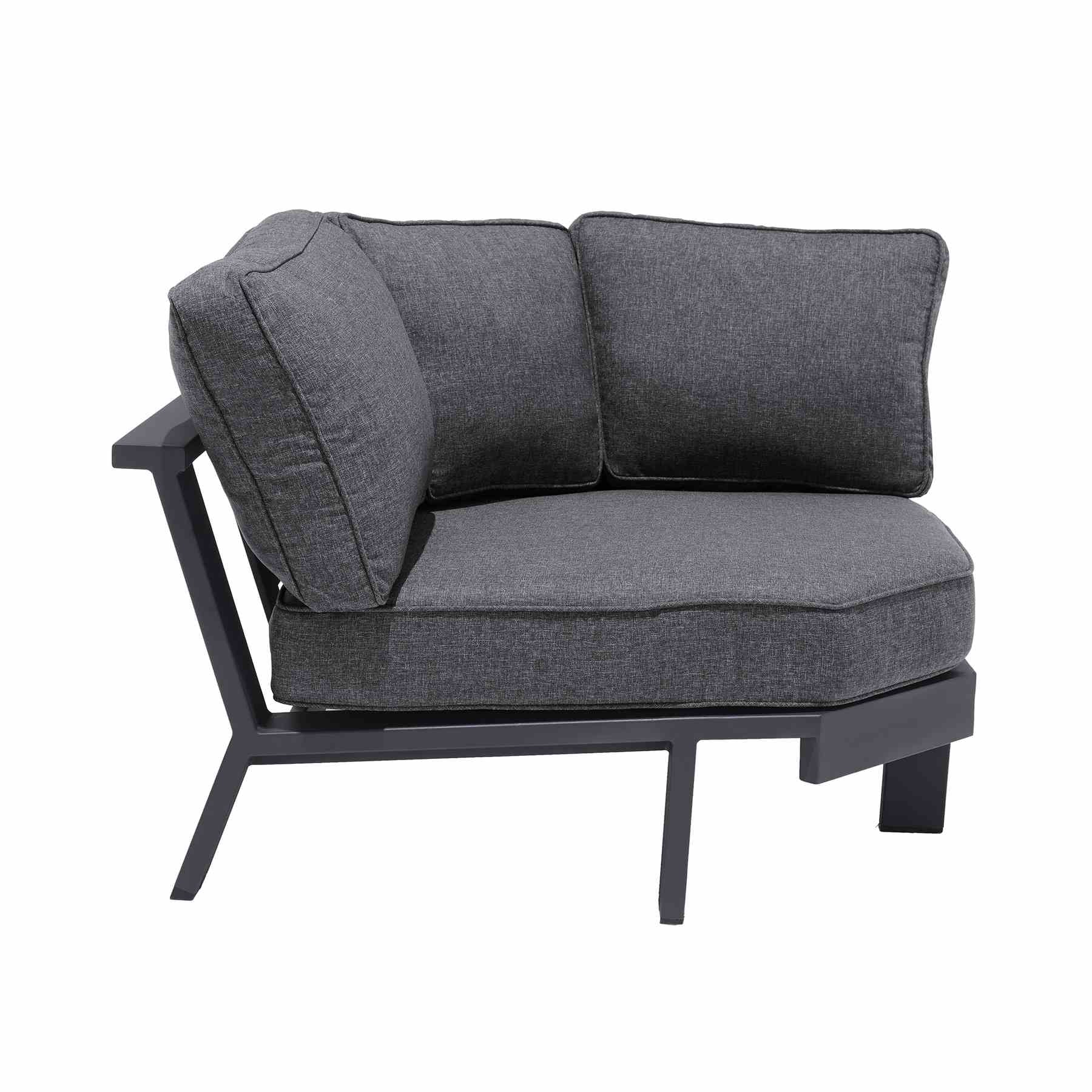 Palau 4 Piece Outdoor Sectional Set with Cushions in Dark Gray and Natural Teak Wood Accent - Image 7