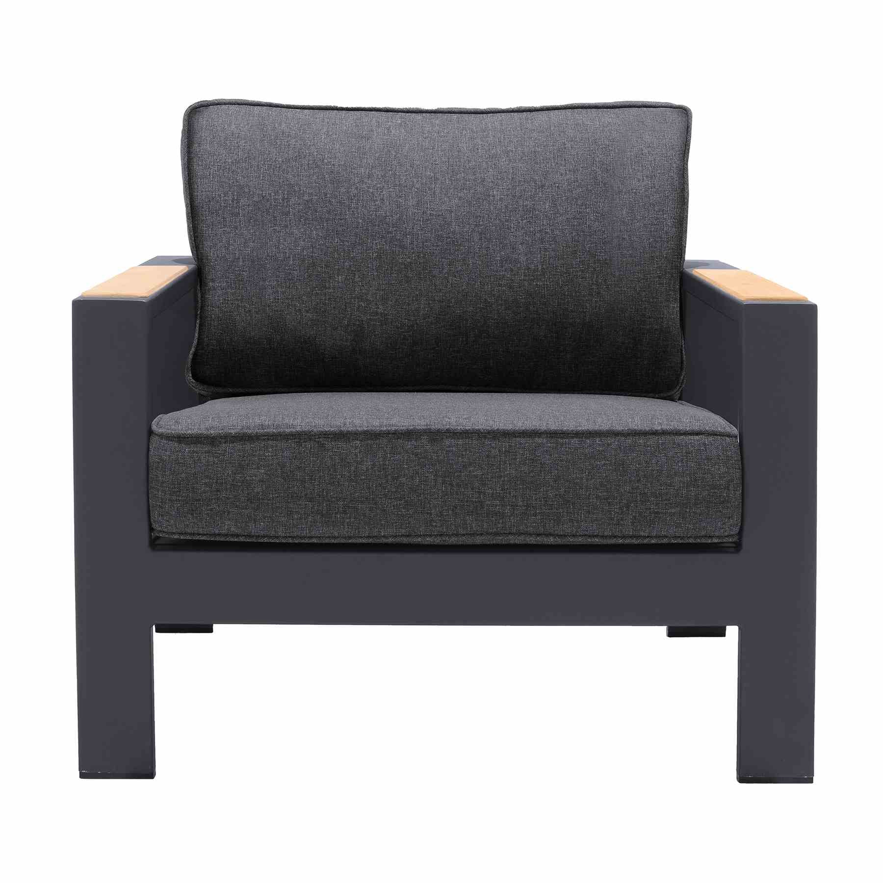 Palau 4 Piece Outdoor Sofa Set in Dark Gray with Natural Teak Wood Accent Top - Image 5