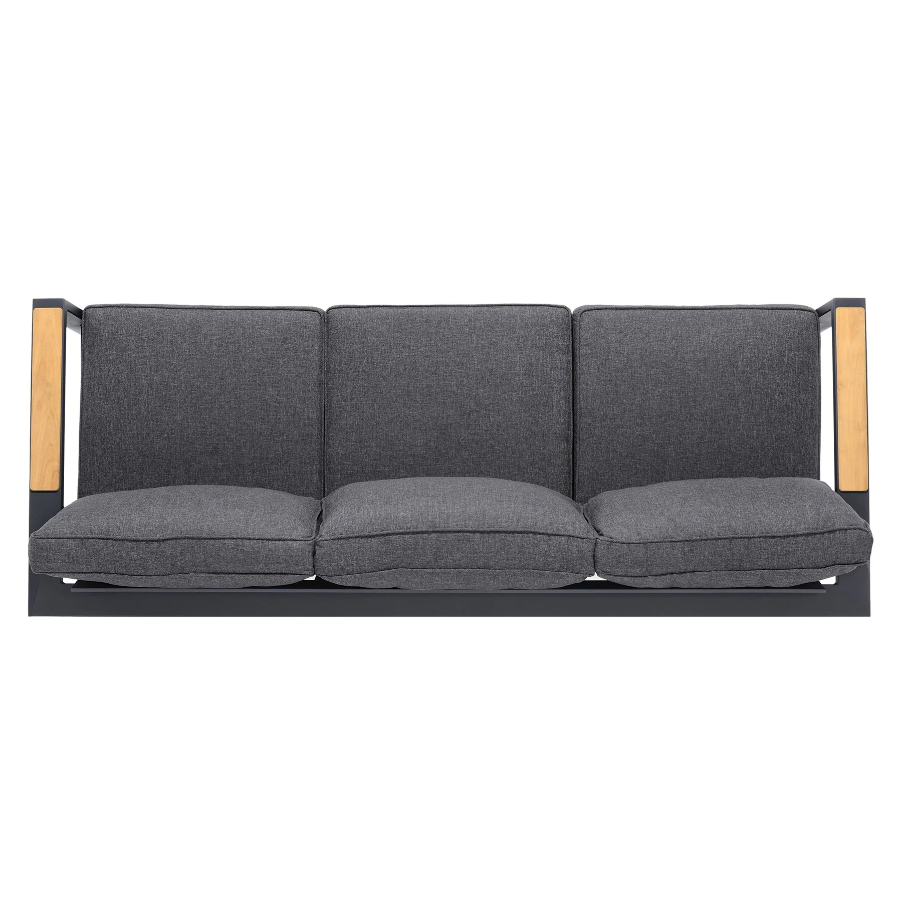 Palau Outdoor Sofa in Dark Gray with Natural Teak Wood Accent and Cushions - Image 4