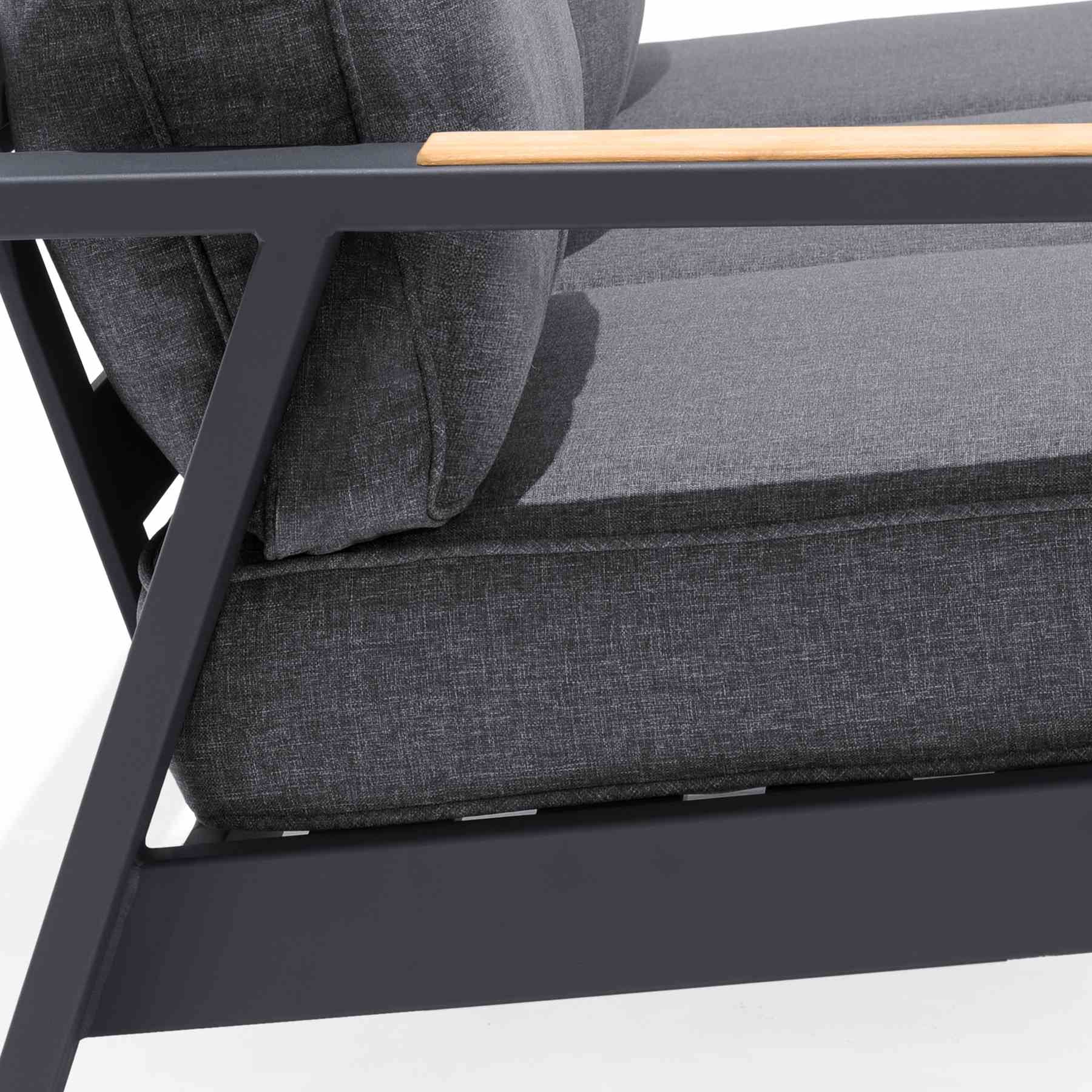 Palau Outdoor Sofa in Dark Gray with Natural Teak Wood Accent and Cushions - Image 6