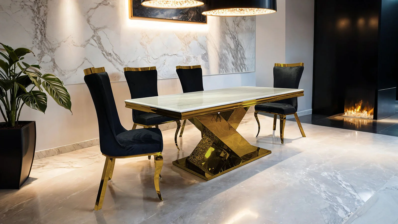 Palazzo 7 Pc. Dining Table Set, Gold/Black - Image 3