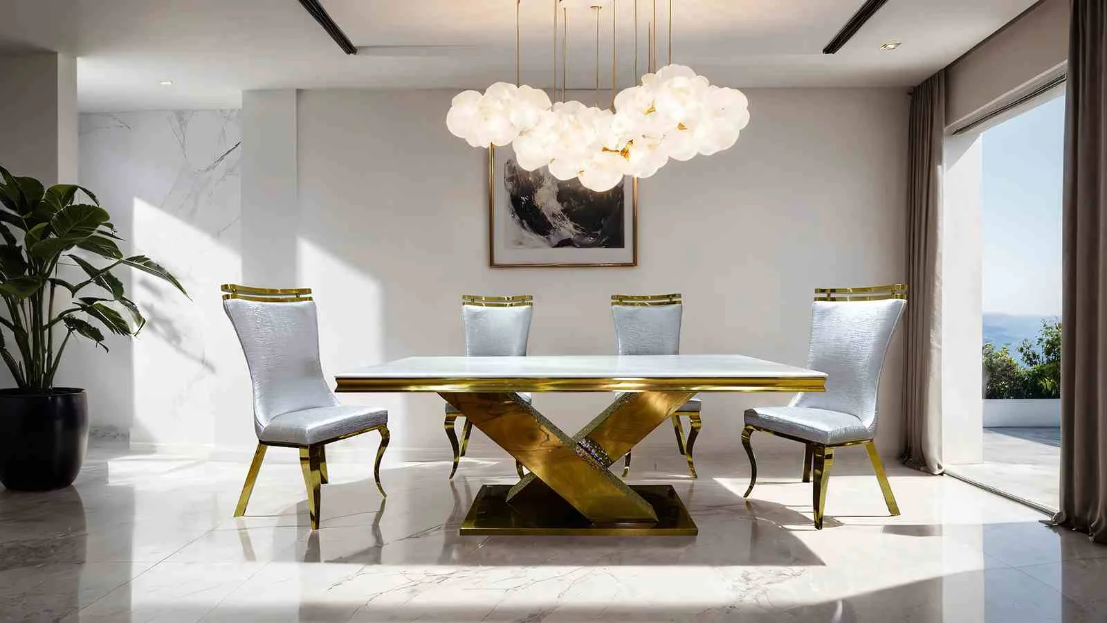 Palazzo 7 Pc. Dining Table Set, Gold/White - Image 2