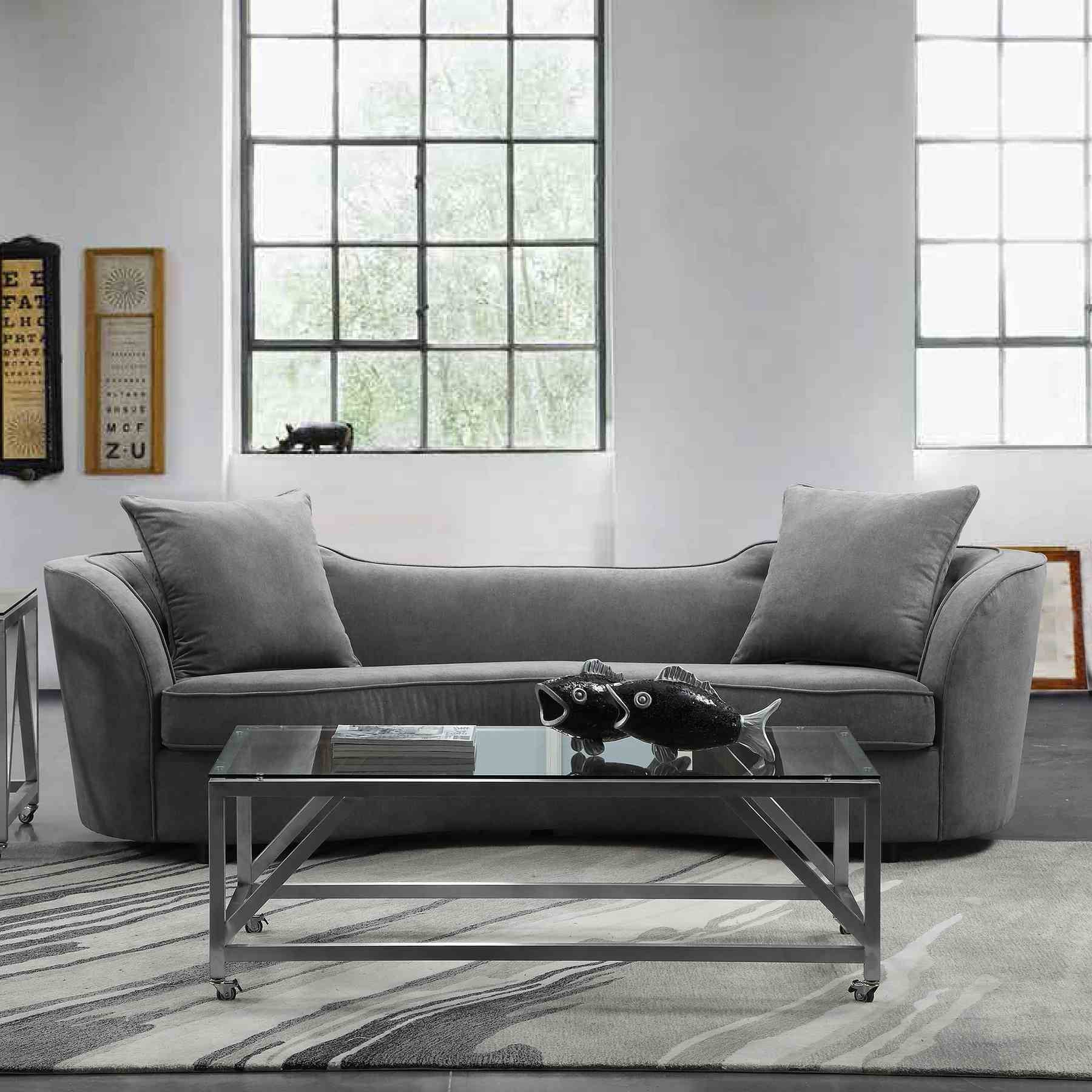 Palisade Contemporary Sofa in Gray Velvet with Brown Wood Legs - Image 3