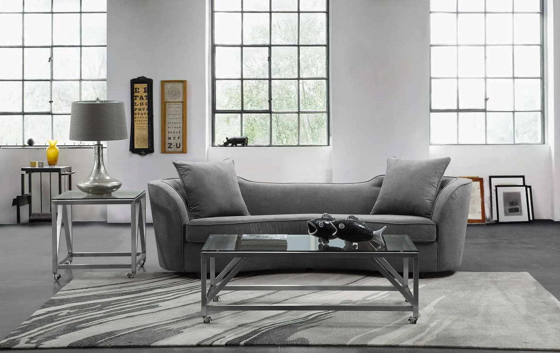 Palisade Contemporary Sofa in Gray Velvet with Brown Wood Legs - Image 4