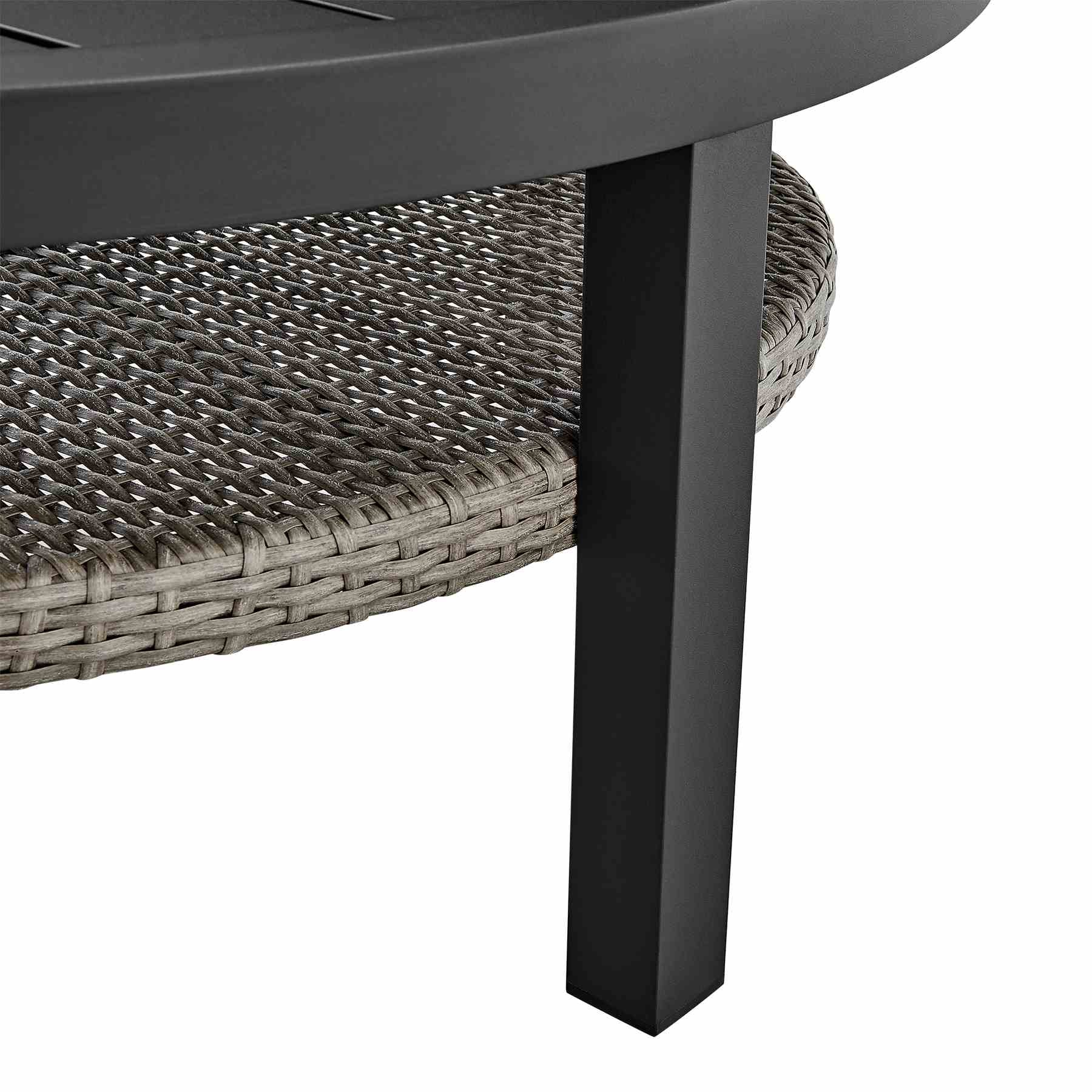 Palma 3 Piece Patio Outdoor Swivel Seating Set in Black Aluminum with Gray Wicker and Cushions - Image 7