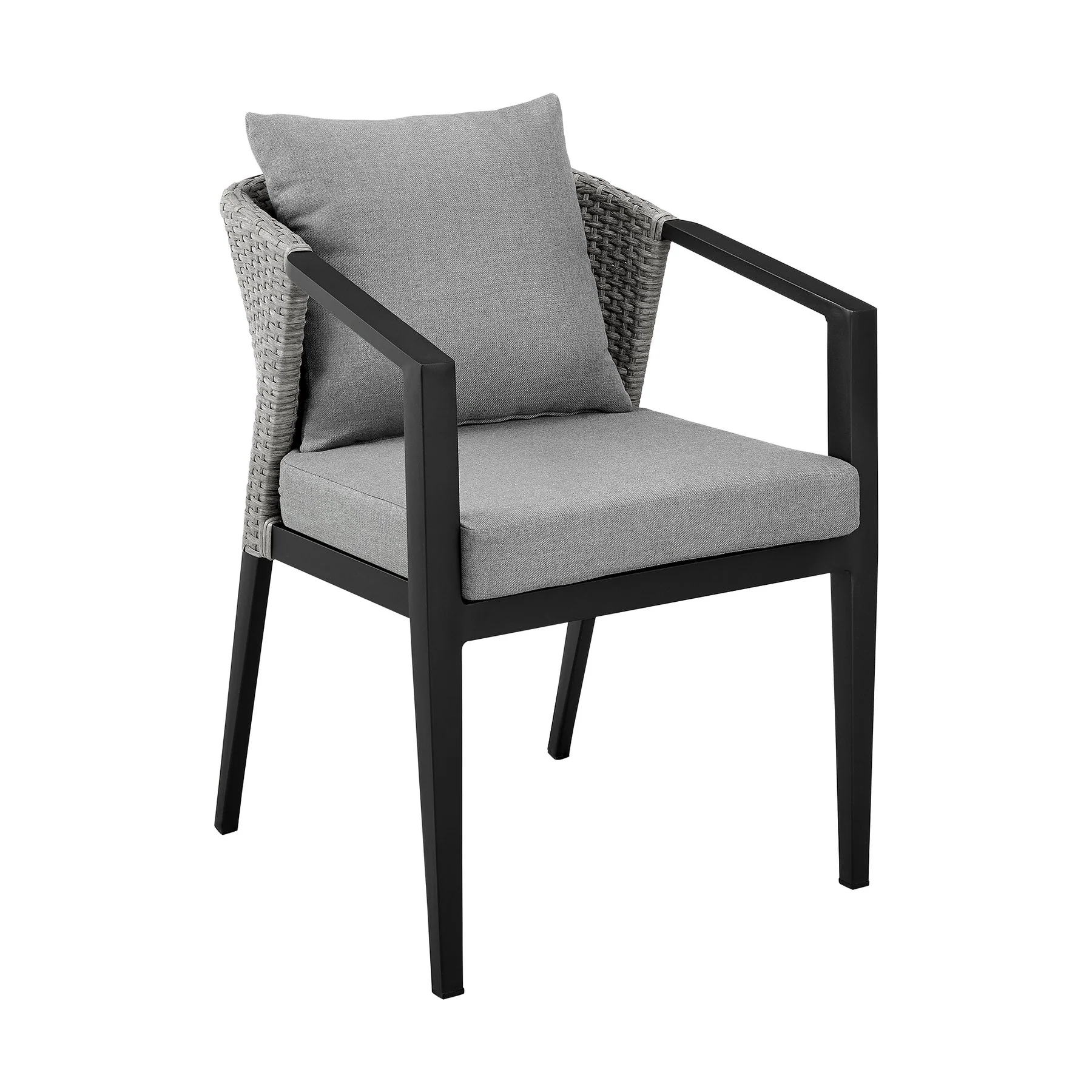Palma Outdoor Patio 5-Piece Dining Table Set in Aluminum and Wicker with Gray Cushions - Image 2