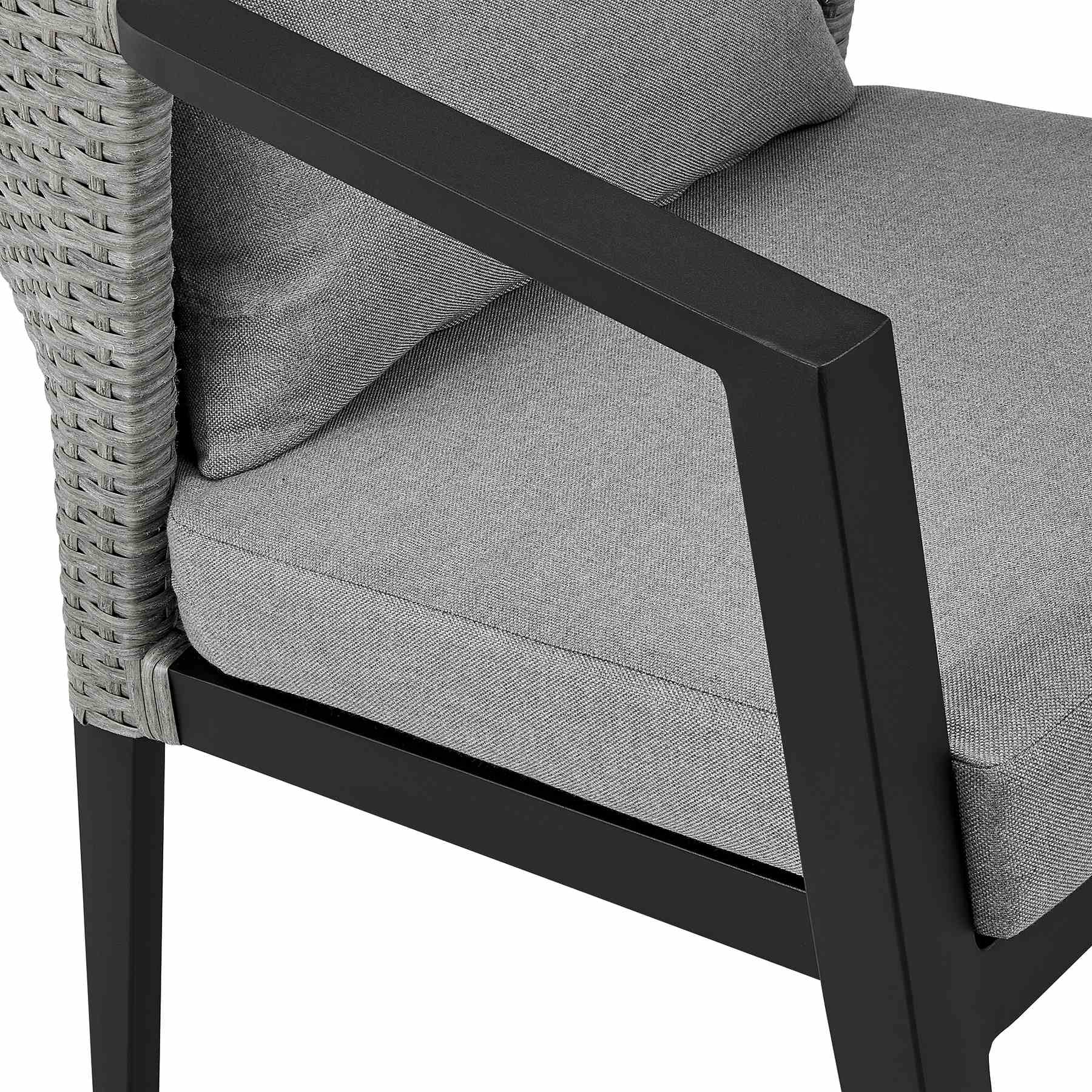 Palma Outdoor Patio 5-Piece Dining Table Set in Aluminum and Wicker with Gray Cushions - Image 6