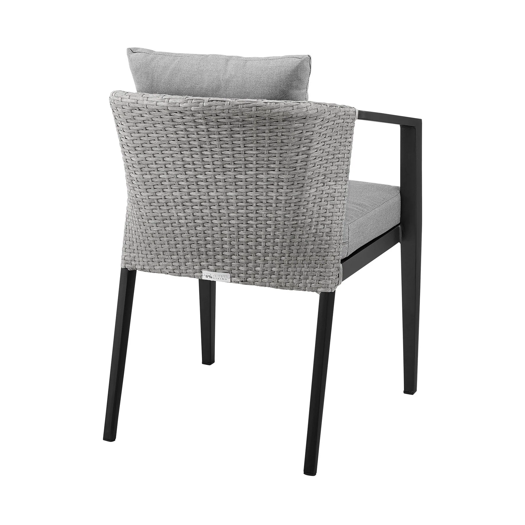 Palma Outdoor Patio 7-Piece Dining Table Set in Aluminum and Wicker with Gray Cushions - Image 3