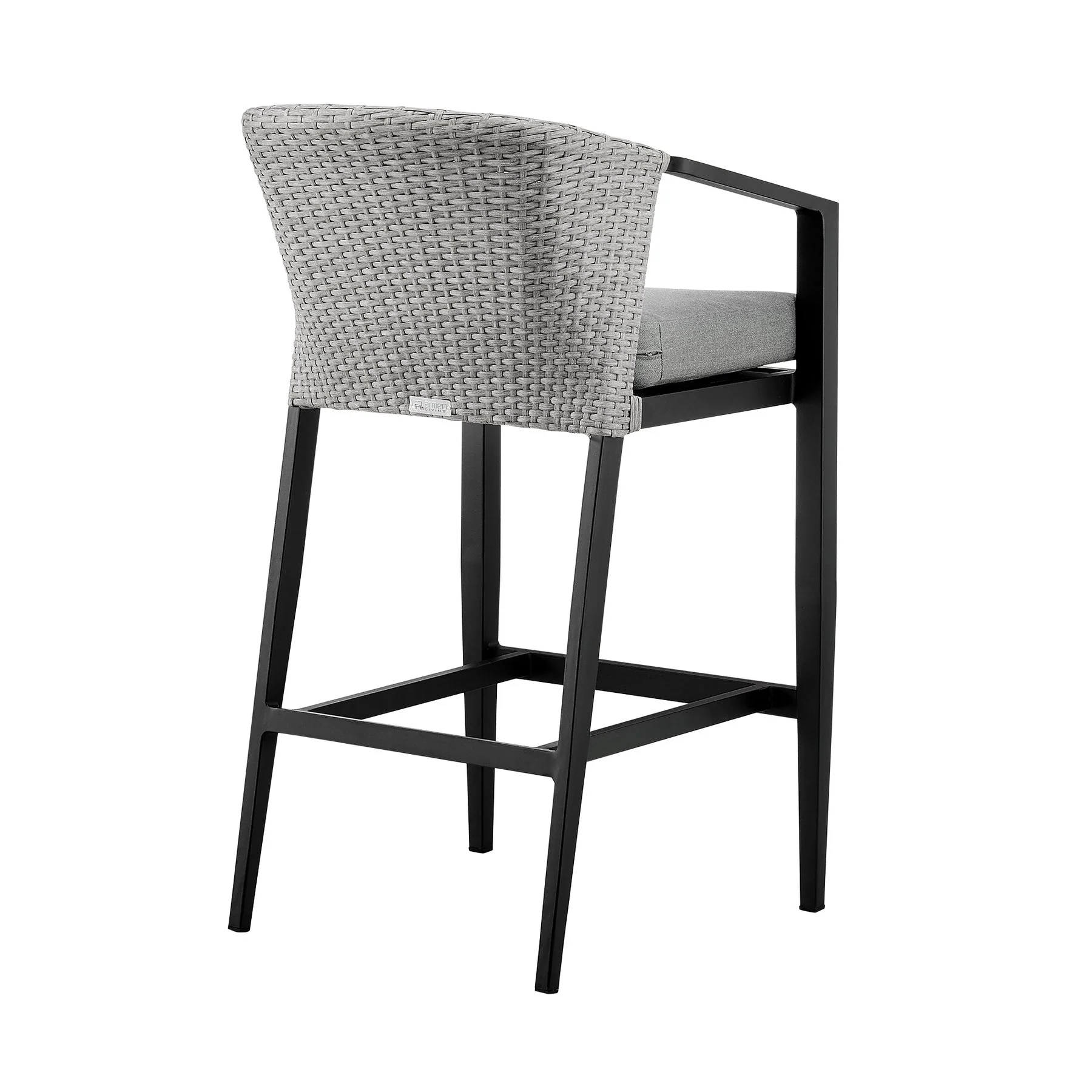 Palma Outdoor Patio Bar Stool in Aluminum and Wicker with Gray Cushions - Image 4