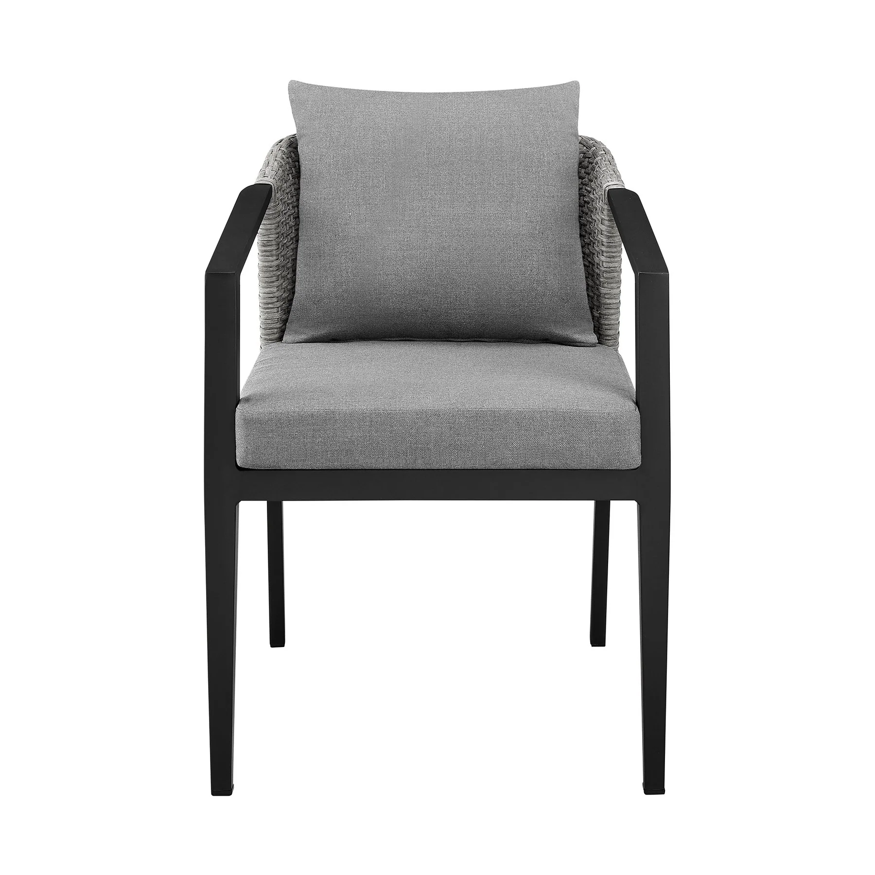 Palma Outdoor Patio Dining Chairs in Aluminum and Wicker with Gray Cushions - Set of 2 - Image 3