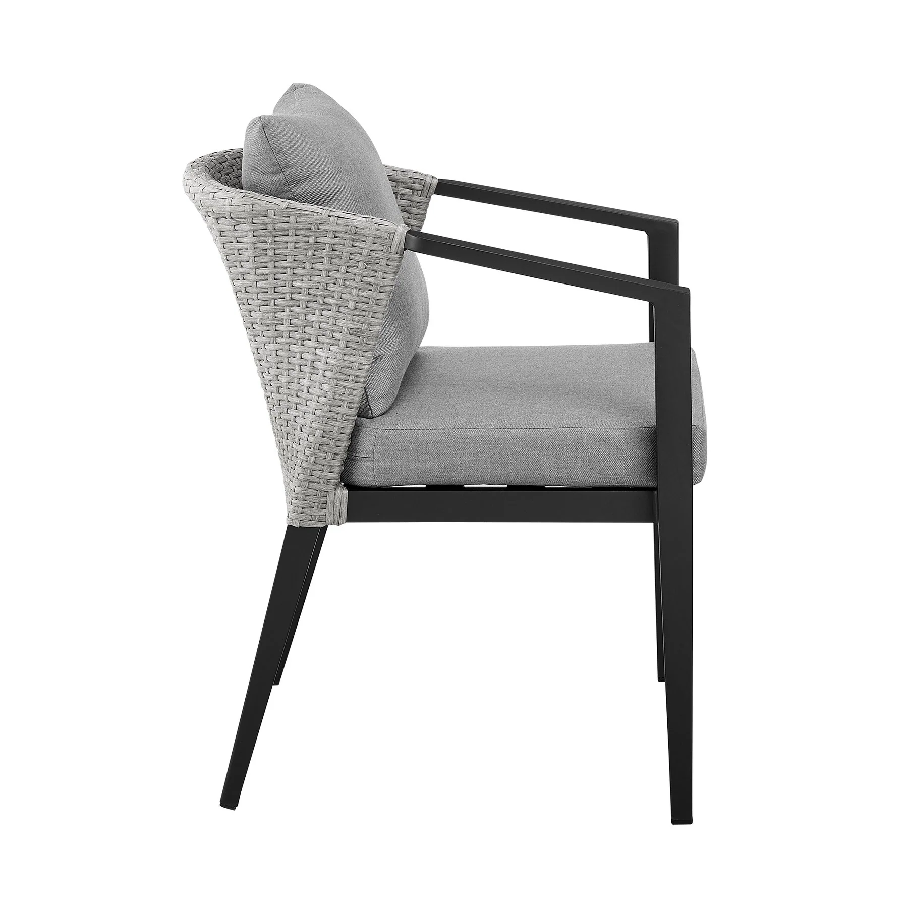 Palma Outdoor Patio Dining Chairs in Aluminum and Wicker with Gray Cushions - Set of 2 - Image 4