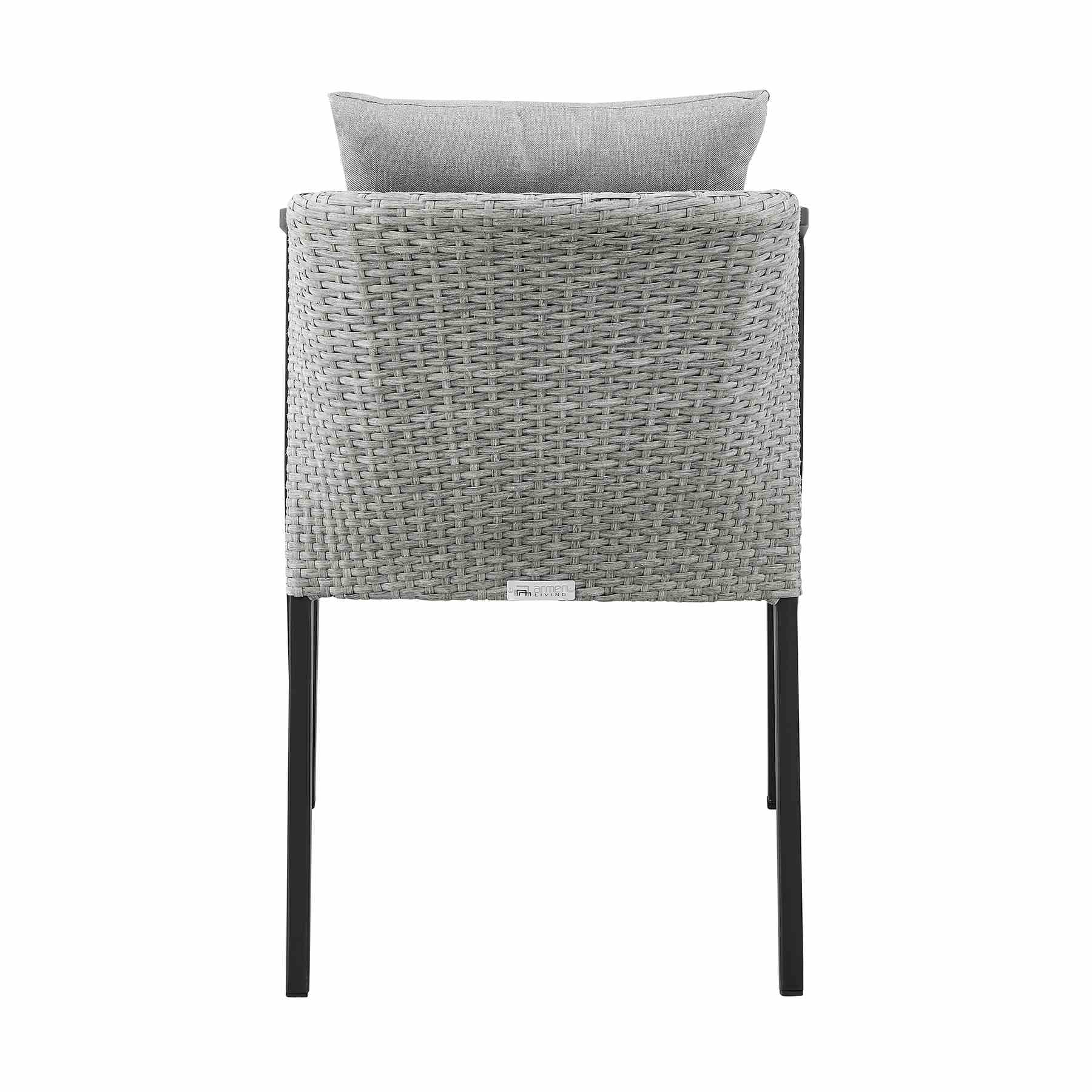 Palma Outdoor Patio Dining Chairs in Aluminum and Wicker with Gray Cushions - Set of 2 - Image 6