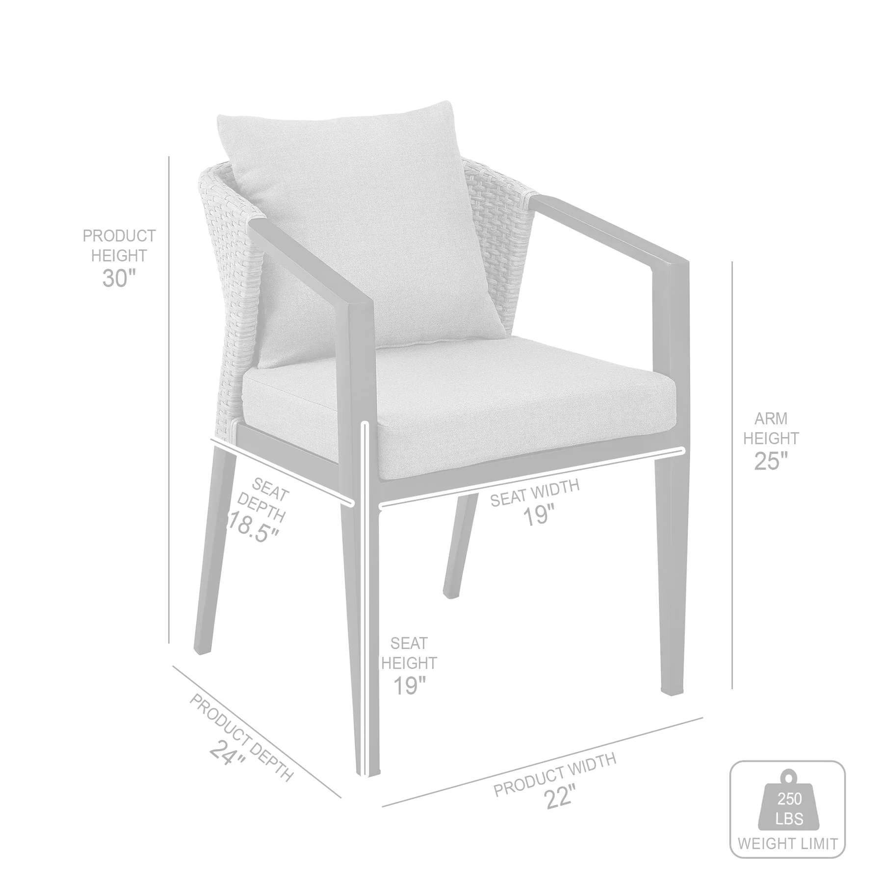 Palma Outdoor Patio Dining Chairs in Aluminum and Wicker with Gray Cushions - Set of 2 - Image 9