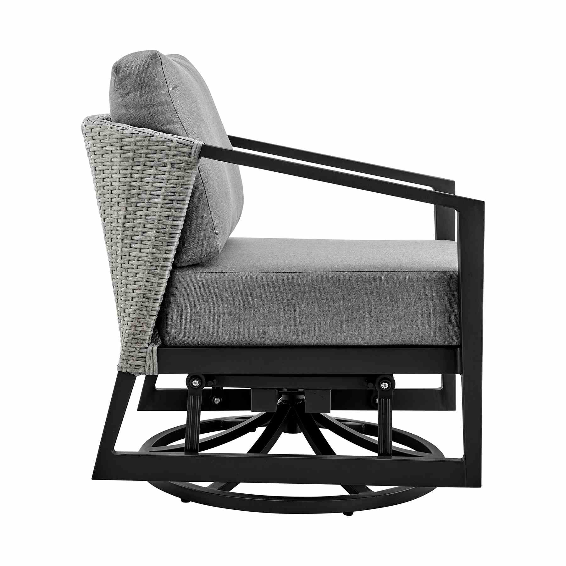 Palma Outdoor Patio Swivel Lounge Chair in Aluminum with Gray Cushions - Image 3