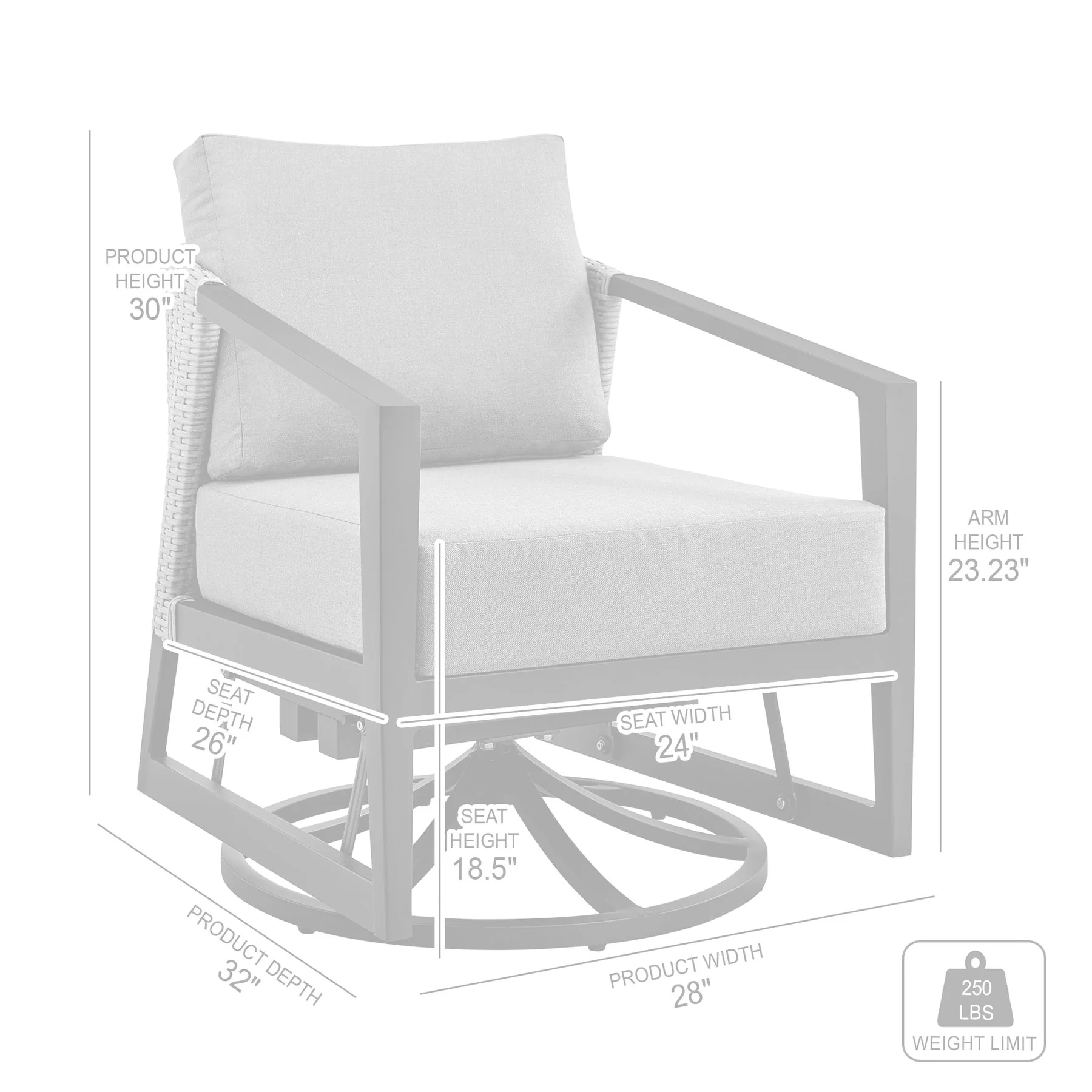 Palma Outdoor Patio Swivel Lounge Chair in Aluminum with Gray Cushions - Image 7