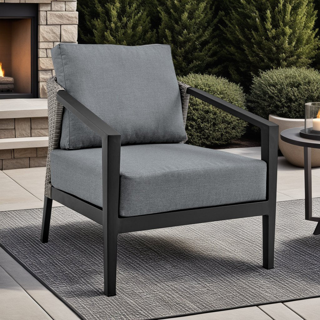 Palma Wicker and Aluminum Outdoor Chair in Black and Dark Gray - Image 7