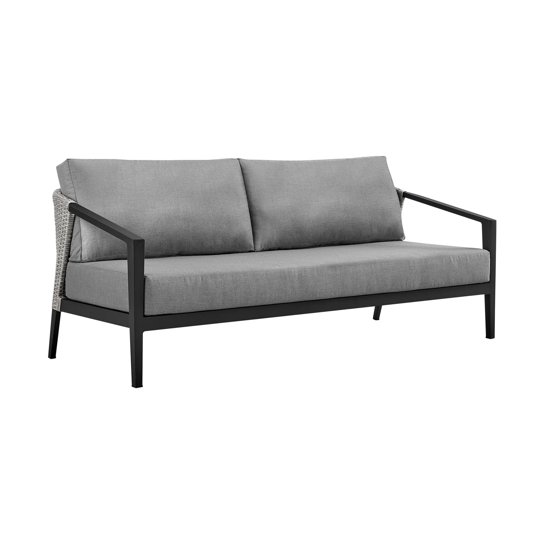 Palma Wicker and Aluminum Outdoor Sofa in Black and Dark Gray - Image 2