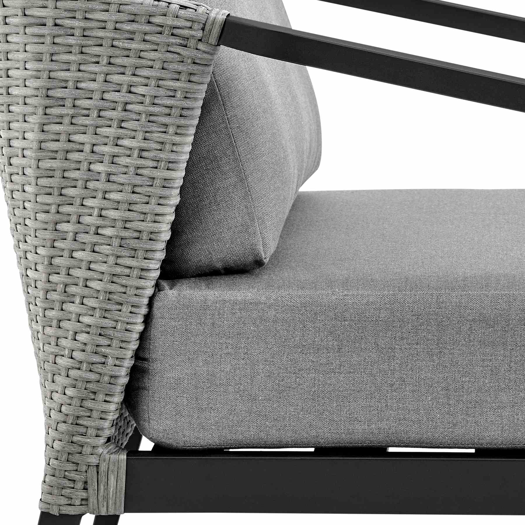 Palma Wicker and Aluminum Outdoor Sofa in Black and Dark Gray - Image 4