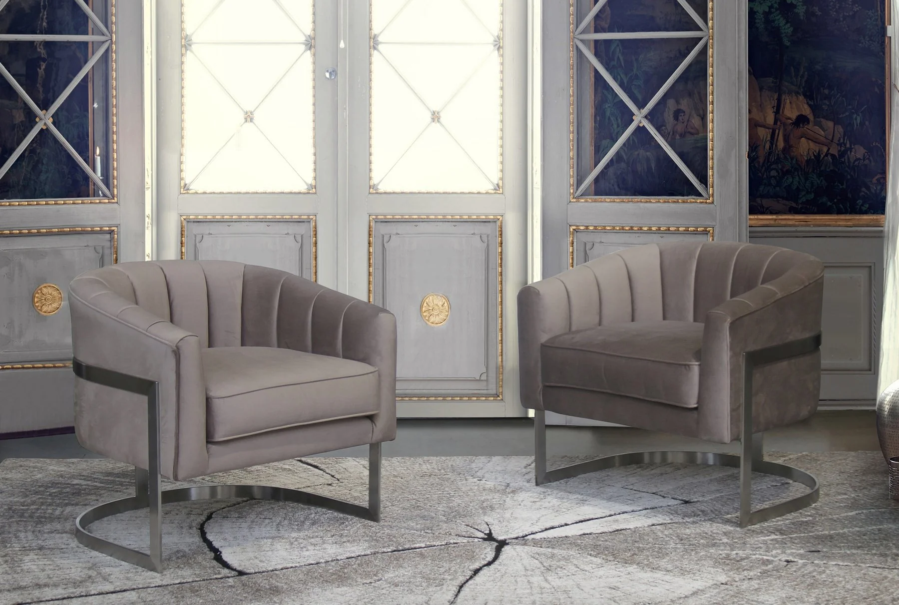 Paloma Contemporary Accent Chair in Brushed Stainless Steel Finish with Beige Fabric - Image 3