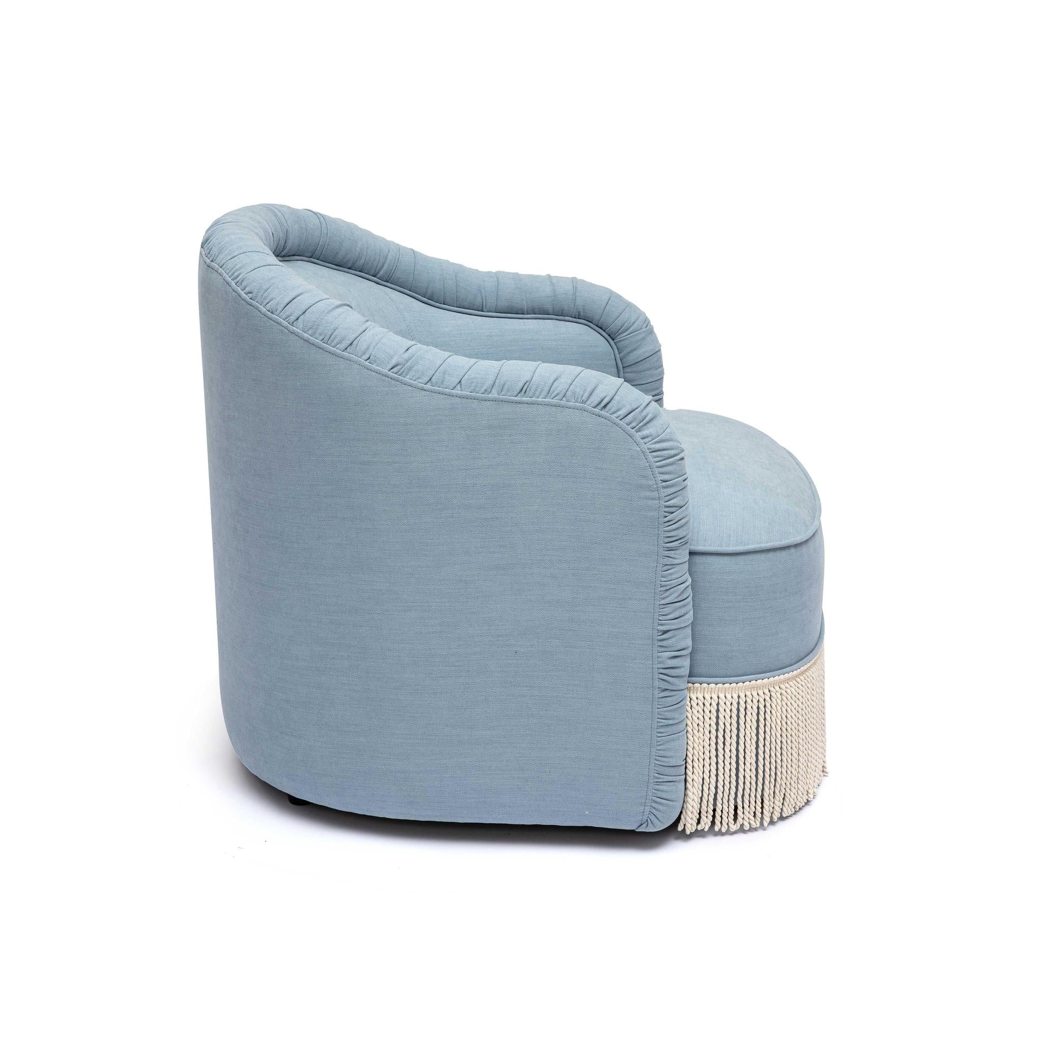 Pamela Faded Blue Recycled Fabric Tassel Lounge Chair - Image 5