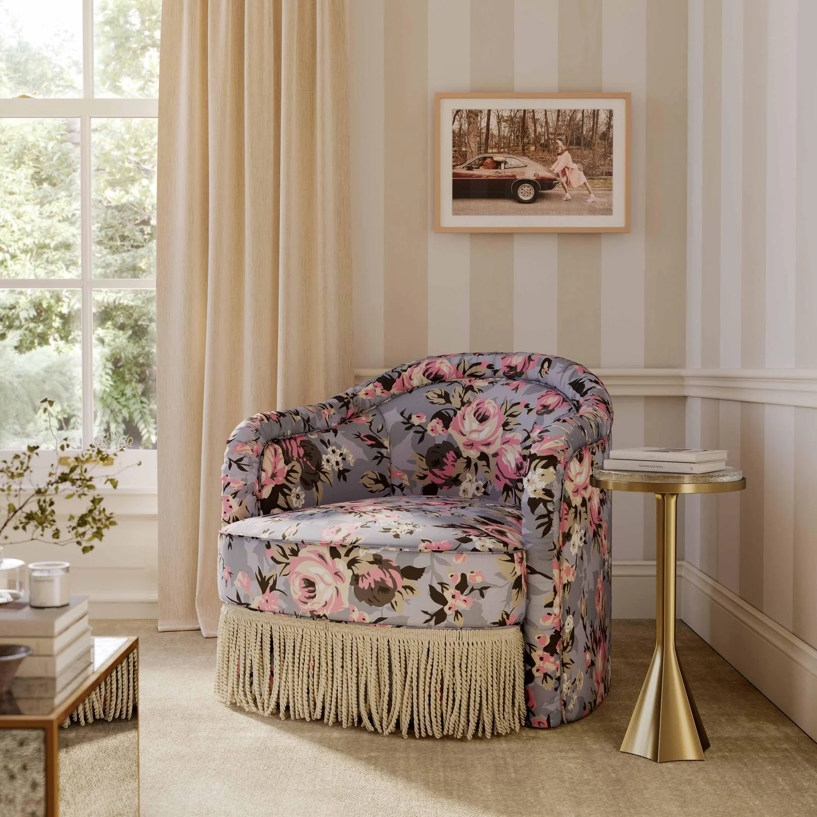 Pamela Spring Floral Print Tasseled Lounge Chair - Image 2