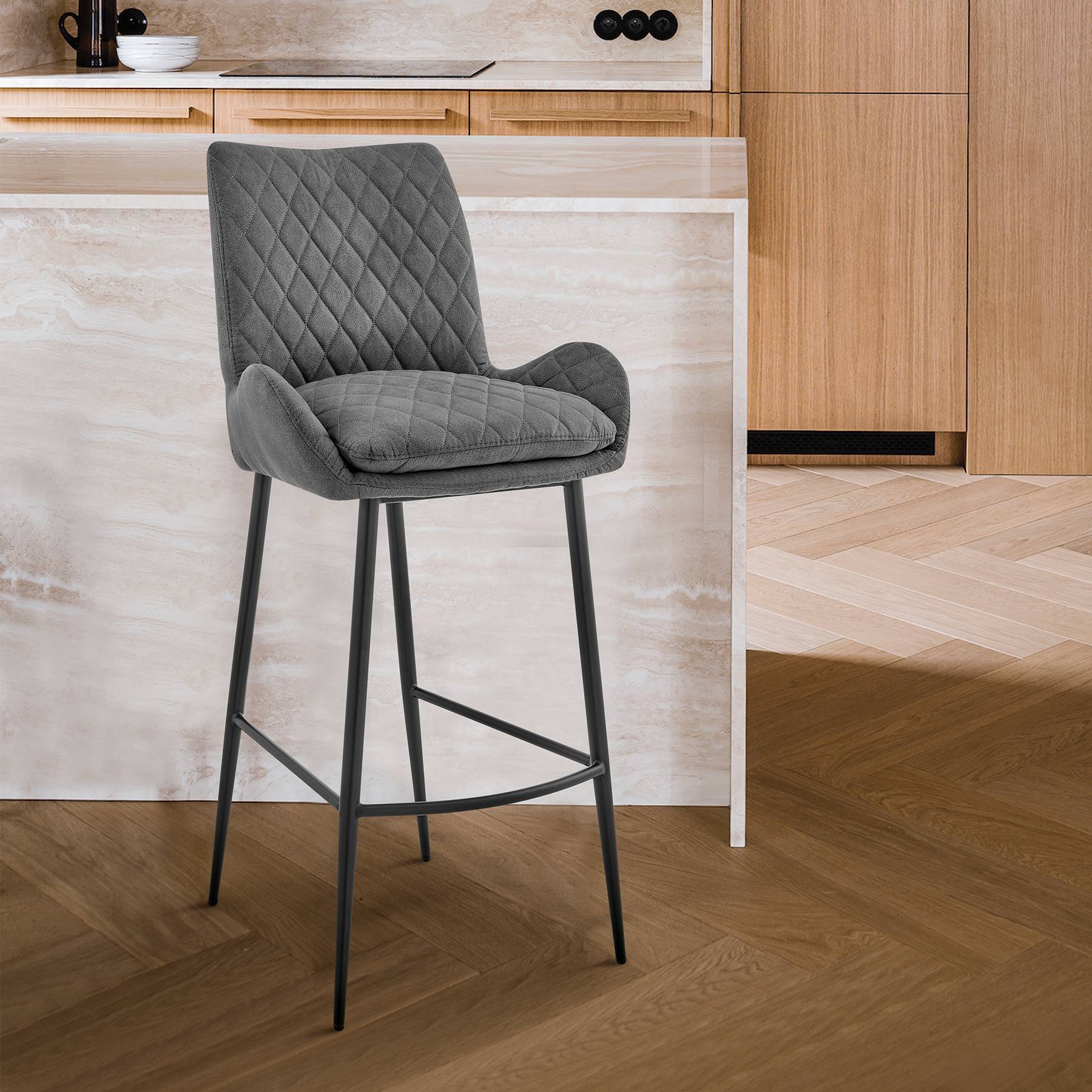 Panama 26" Counter Height Bar Stool in Charcoal Fabric and Black Finish - Image 9