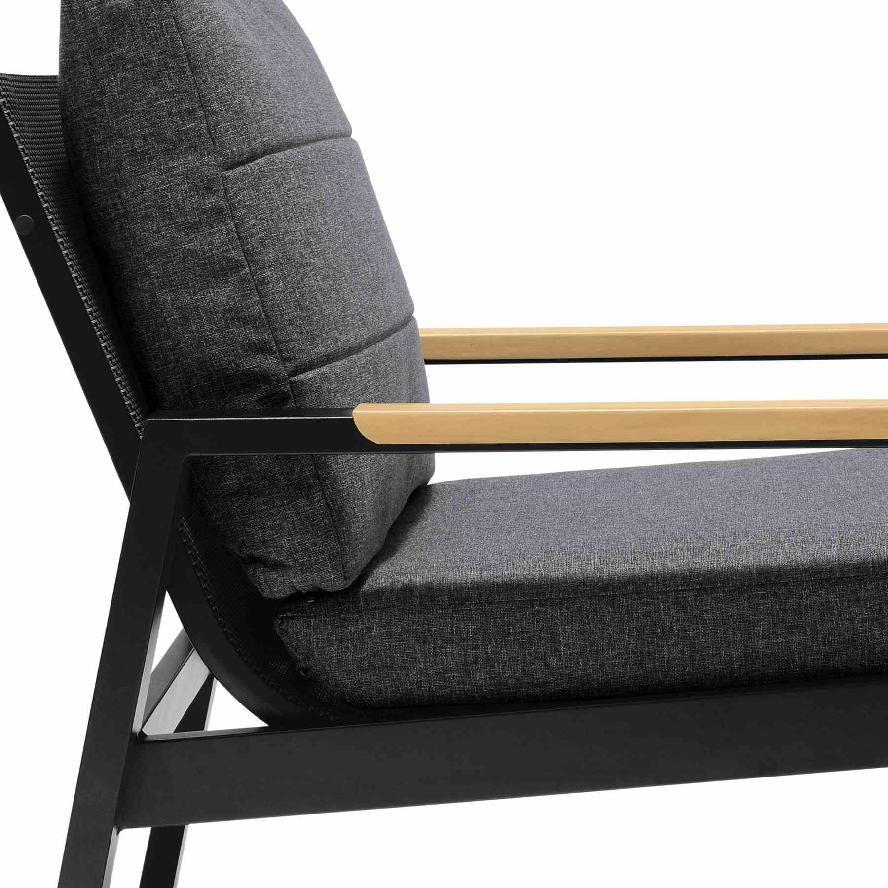 Panama Outdoor 4 Piece Black Aluminum Sofa Seating Set with Dark Gray Olefin - Image 7