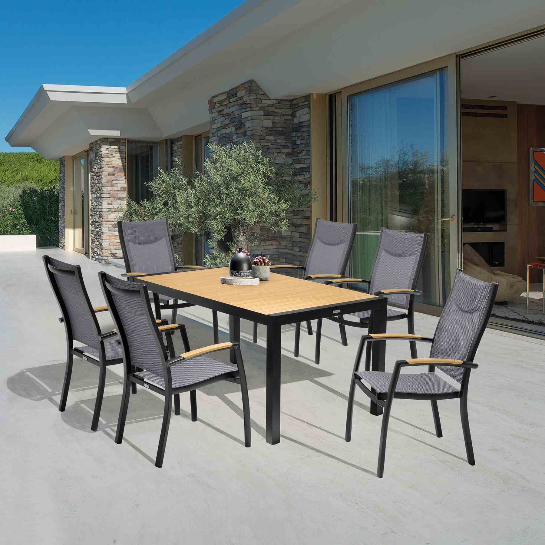 Panama Outdoor 7 Piece Black Aluminum Dining Set - Image 8