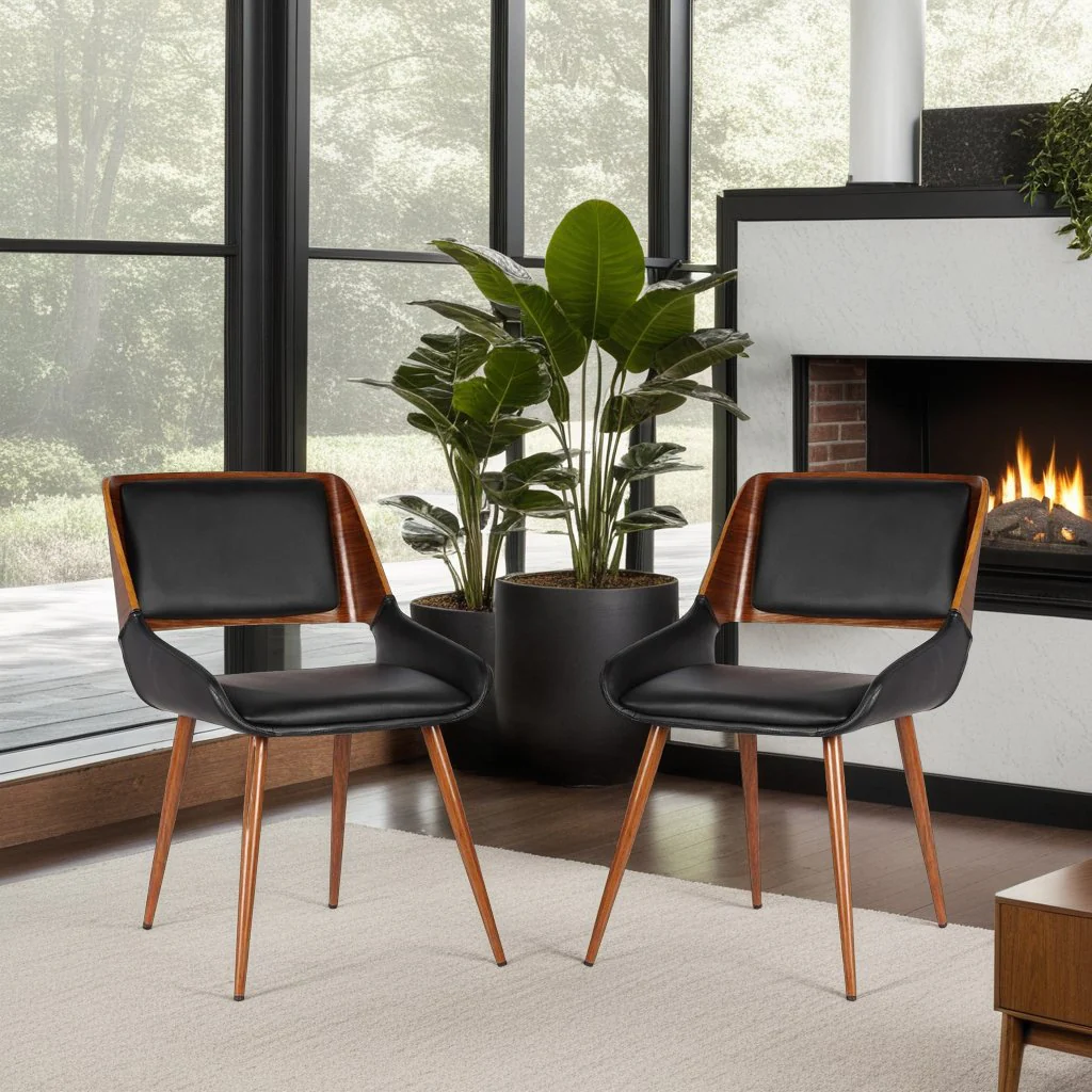 Panda Mid-Century Dining Chair in Walnut Finish and Black Faux Leather - Image 8