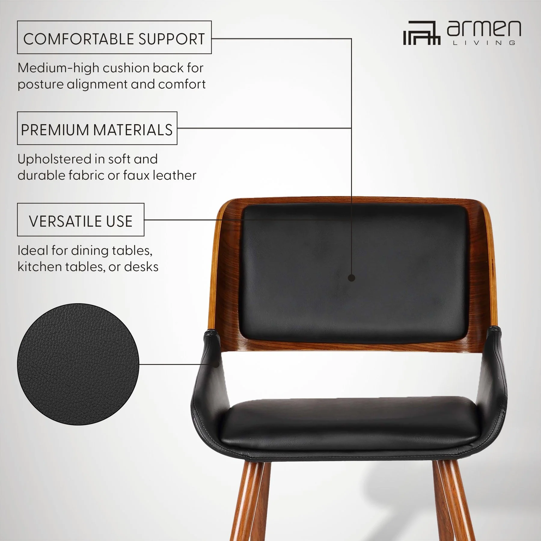 Panda Mid-Century Dining Chair in Walnut Finish and Black Faux Leather - Image 9