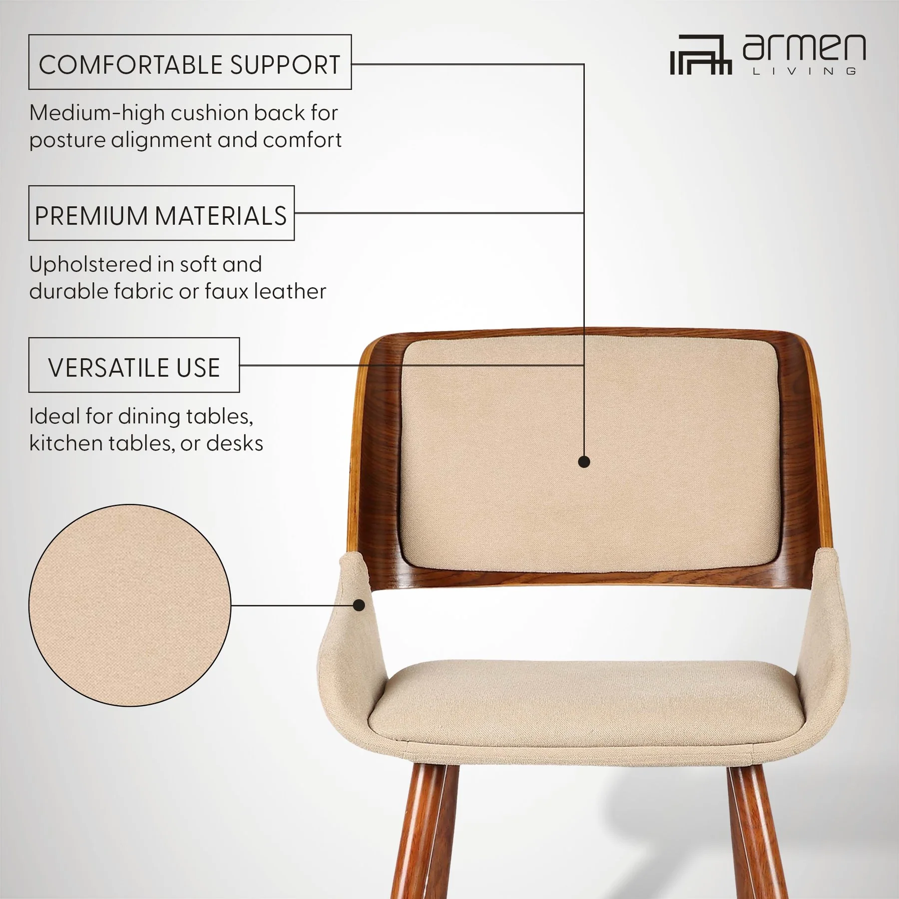 Panda Mid-Century Dining Chair in Walnut Finish and Brown Fabric - Image 9