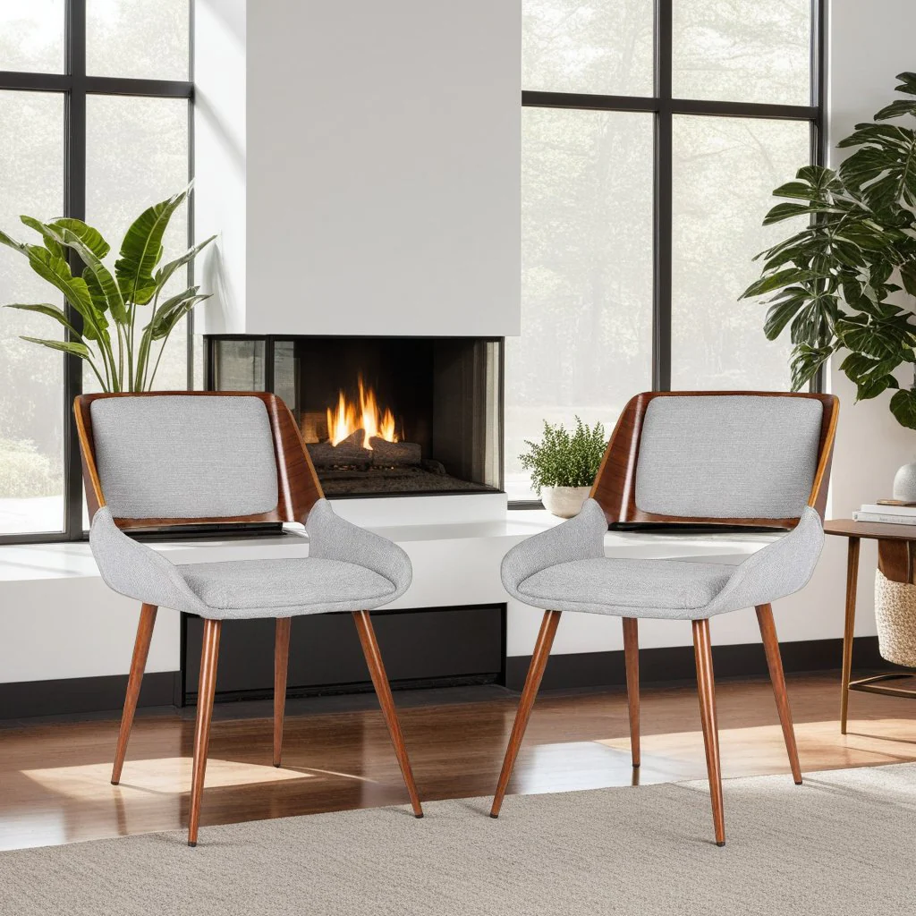 Panda Mid-Century Dining Chair Walnut Finish and Gray Fabric - Image 9
