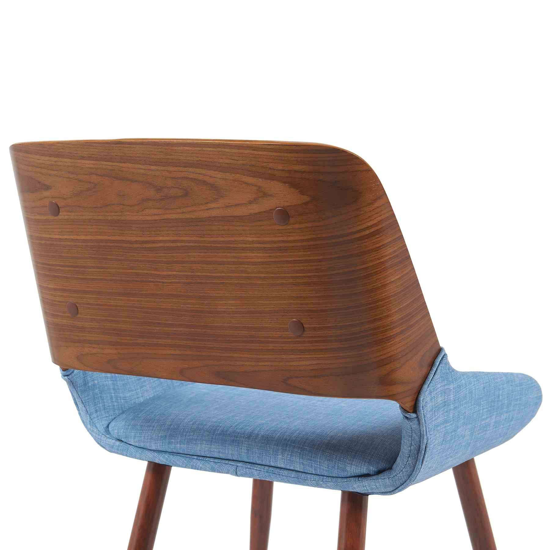 Panda Mid-Century Upholstered Dining Chair in Walnut Finish with Light Blue Fabric Seat - Image 5