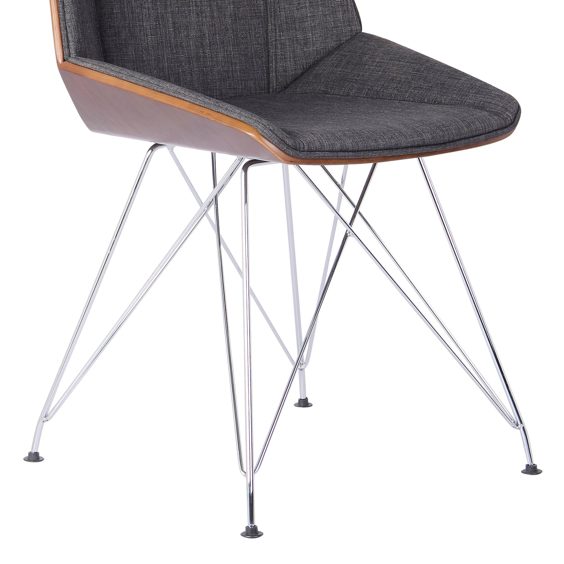 Pandora Chair in Chrome finish with Walnut wood and Charcoal Fabric - Image 3