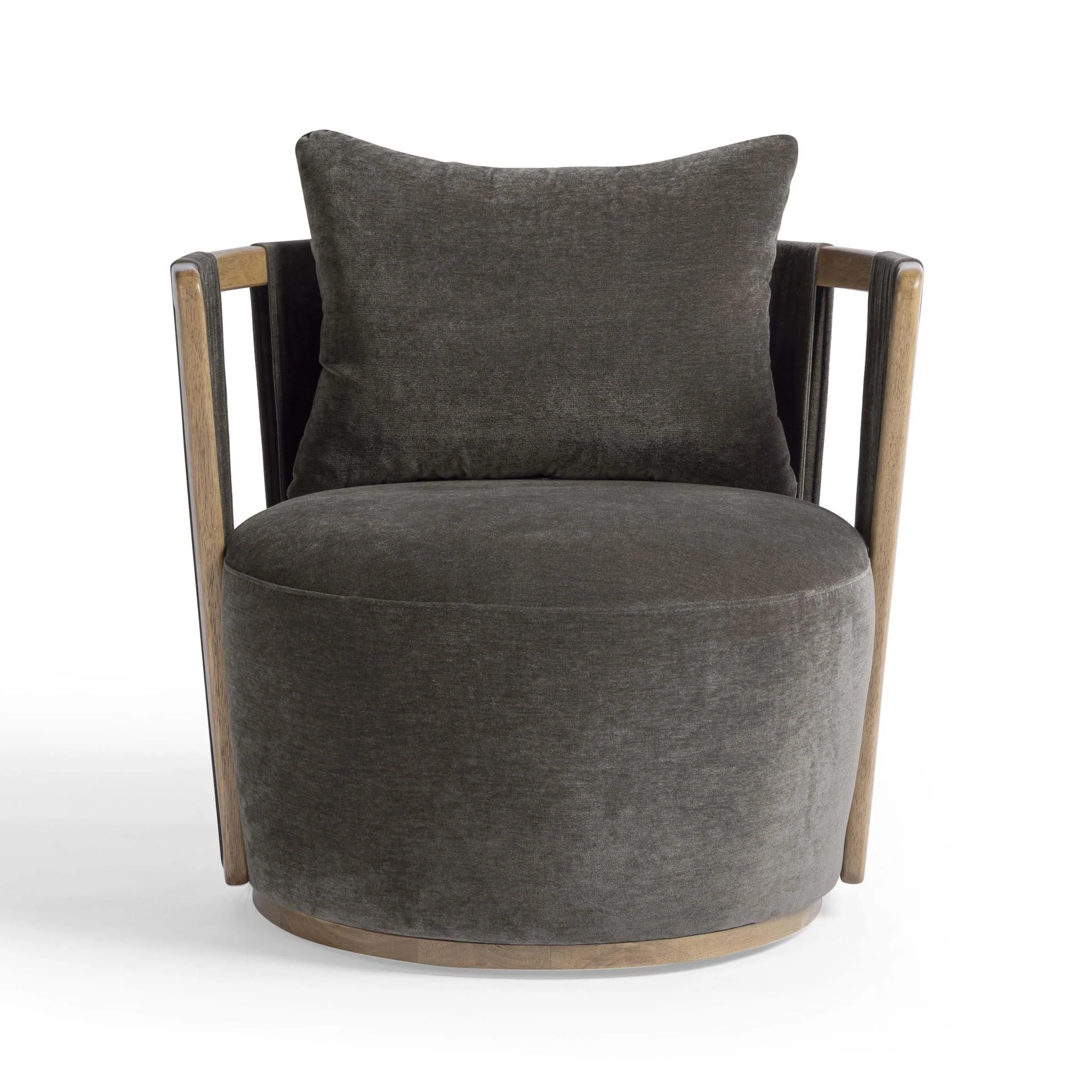 Paolo Chocolate Brown Upcycled Fabric Swivel Chair - Image 3