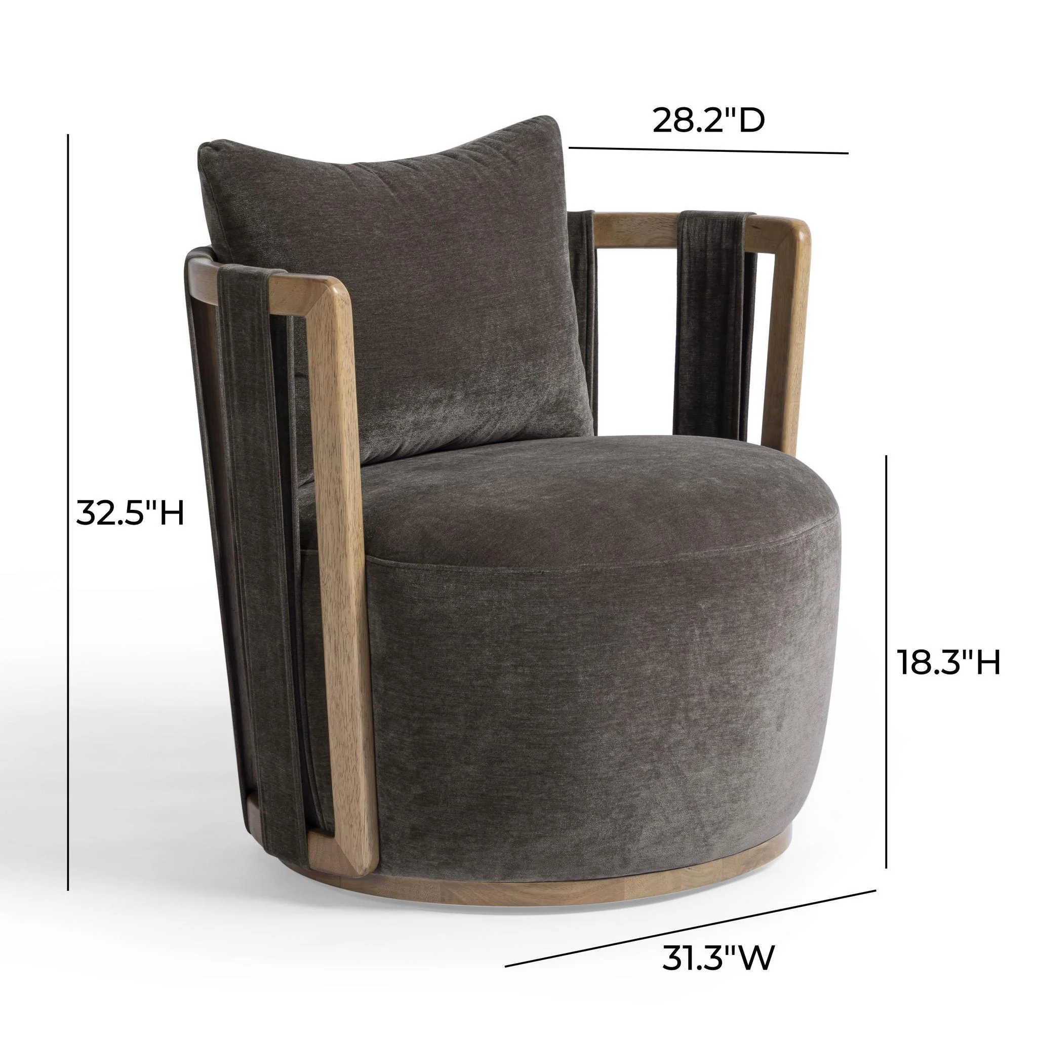 Paolo Chocolate Brown Upcycled Fabric Swivel Chair - Image 7