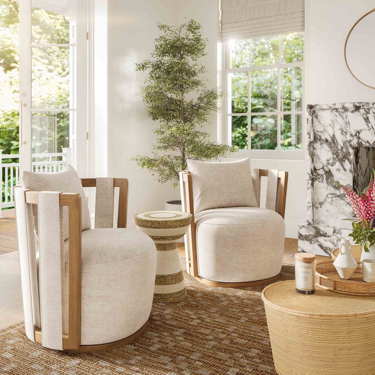 Paolo Cream Textured Weave Swivel Chair - Image 2