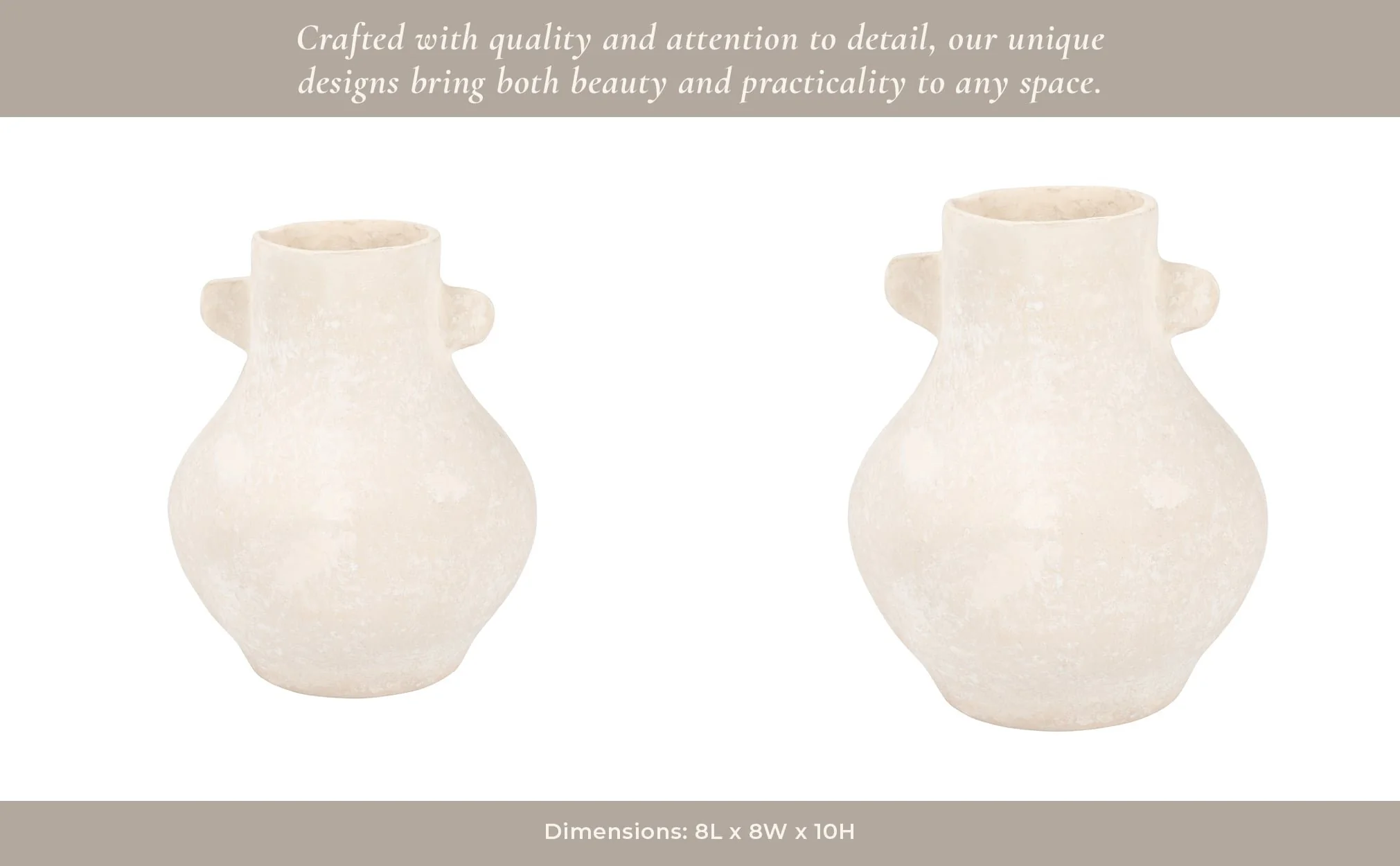 Paper Mache, 10" Eared Vase, Ivory - Image 13