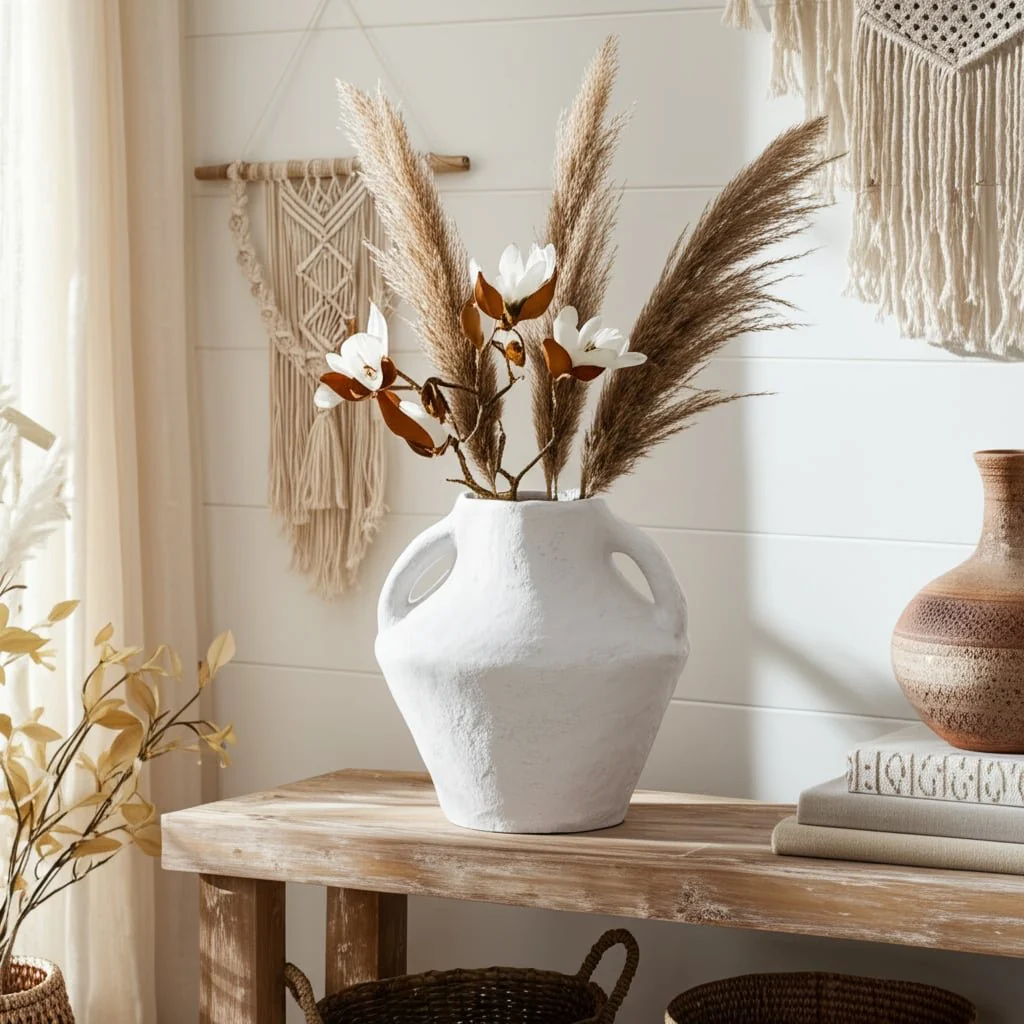 Paper Mache, 14" Vase With Handles, White - Image 10
