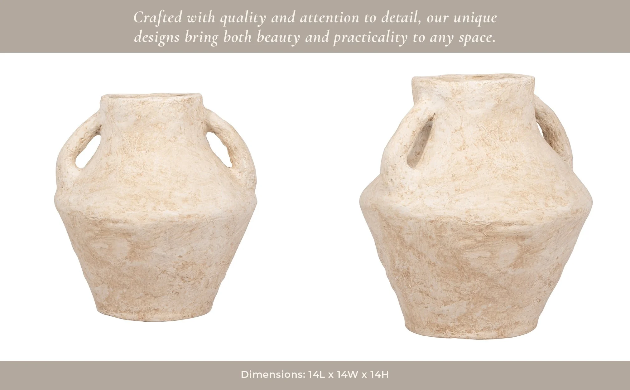 Paper Mache, 14" Vase With Handles, White - Image 13