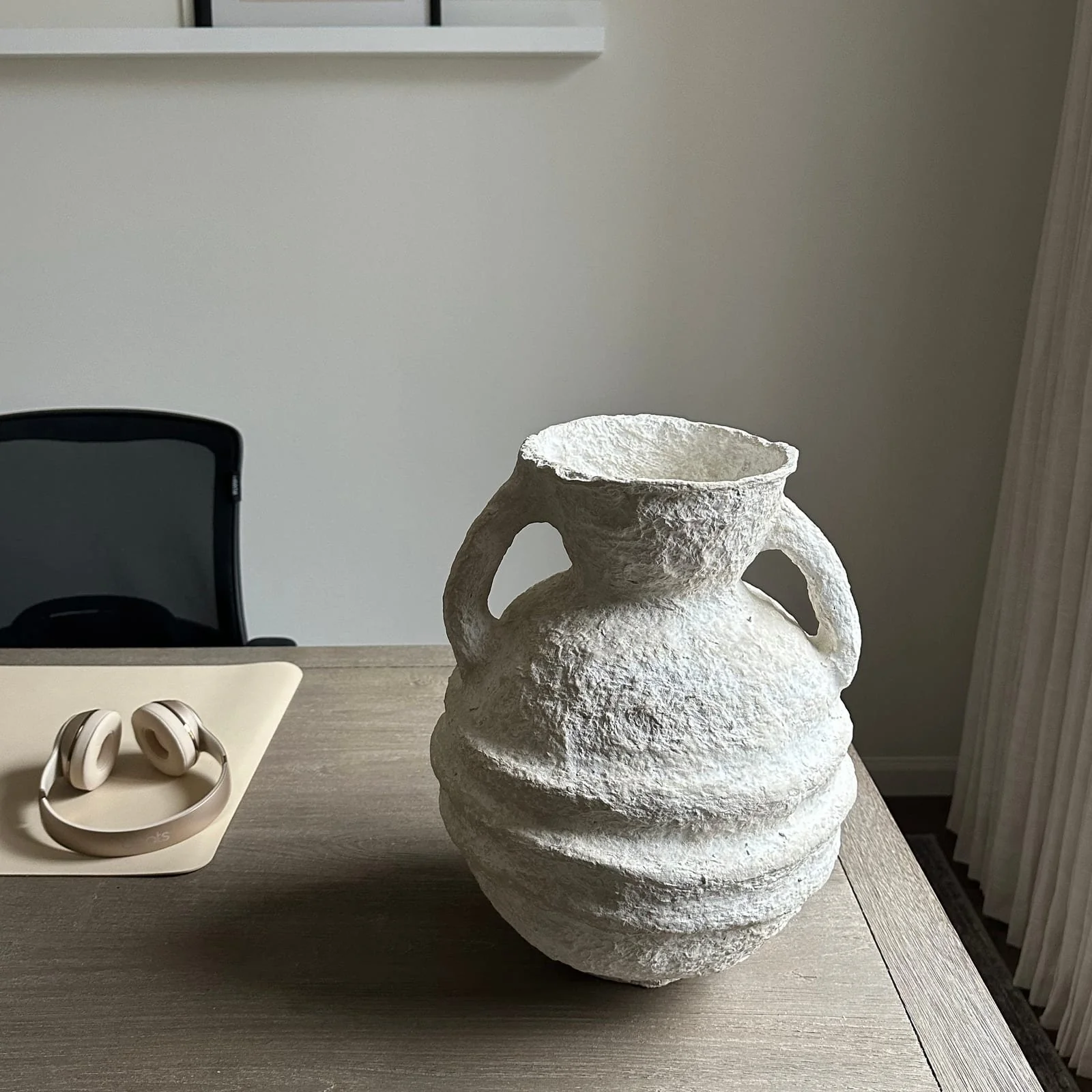 Paper Mache, 15" Vase With Handles, White - Image 12