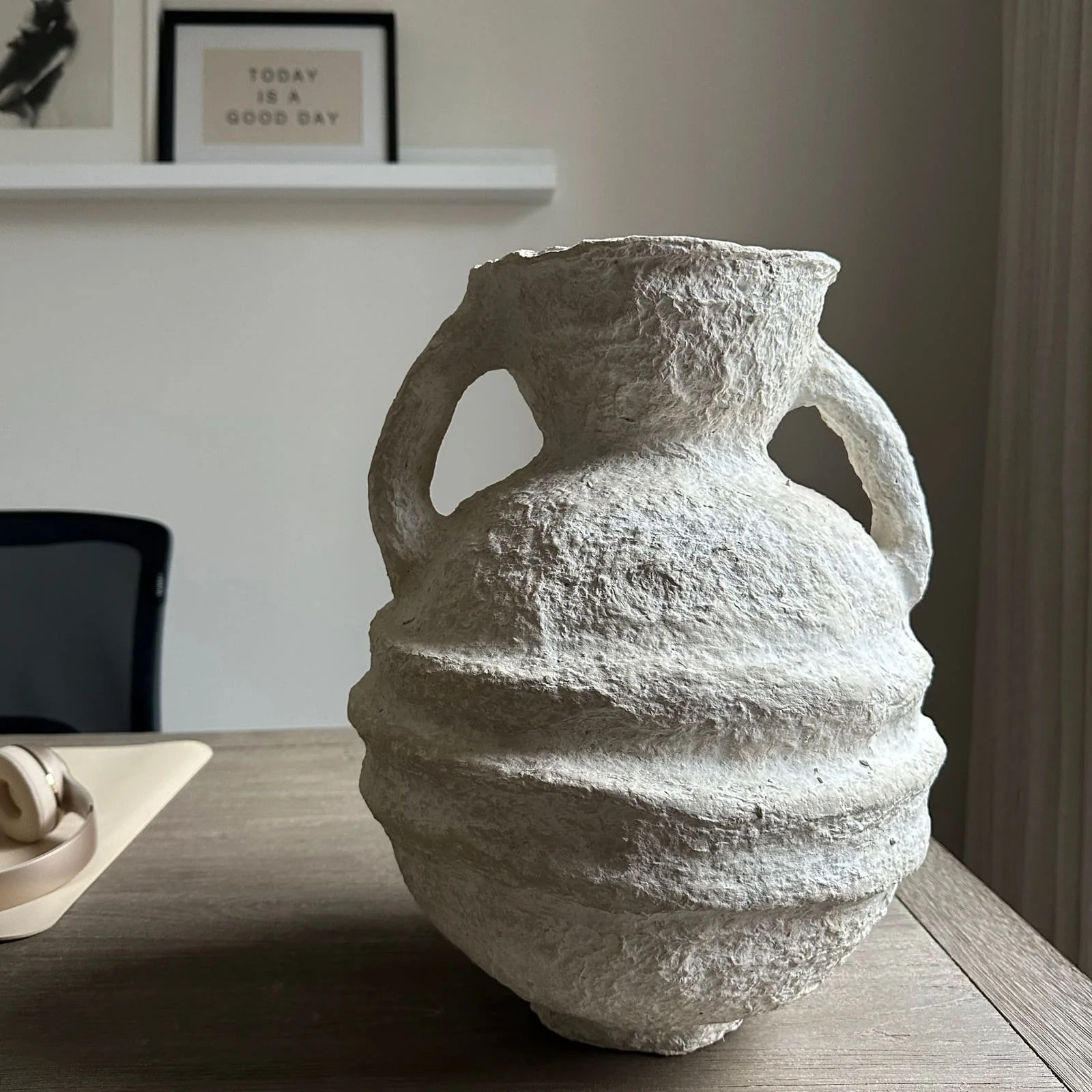 Paper Mache, 15" Vase With Handles, White - Image 13