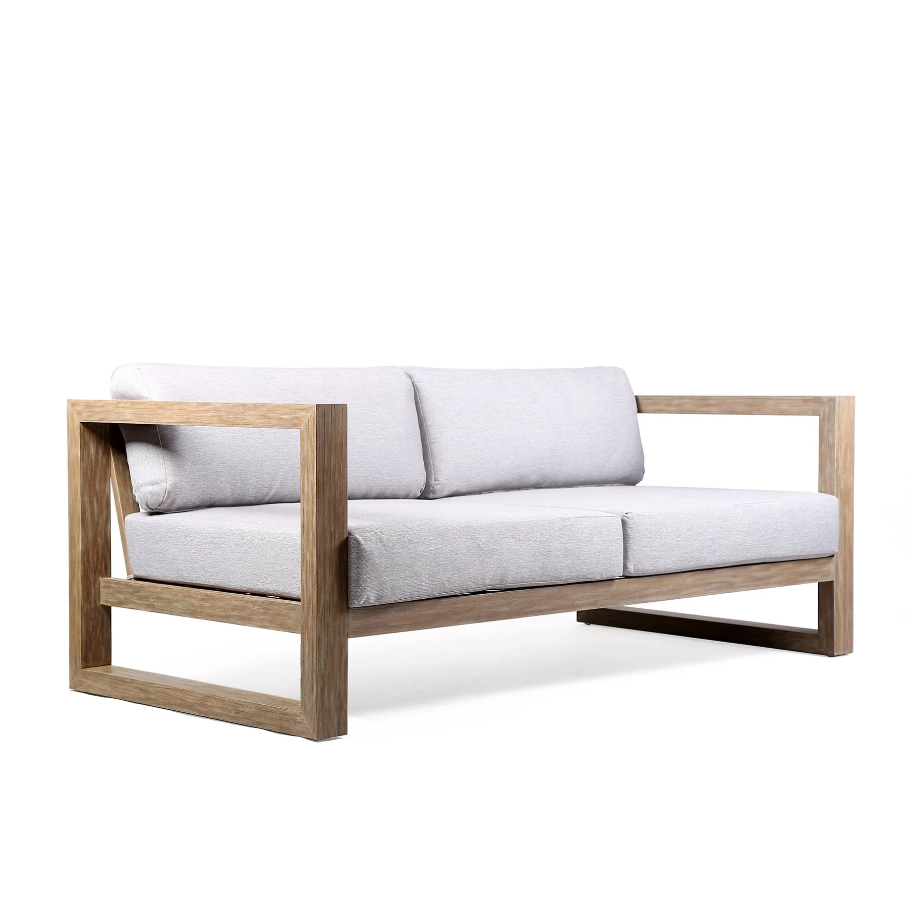 Paradise 4 Piece Outdoor Light Eucalyptus Wood Sofa Seating Set with Gray Cushions - Image 3