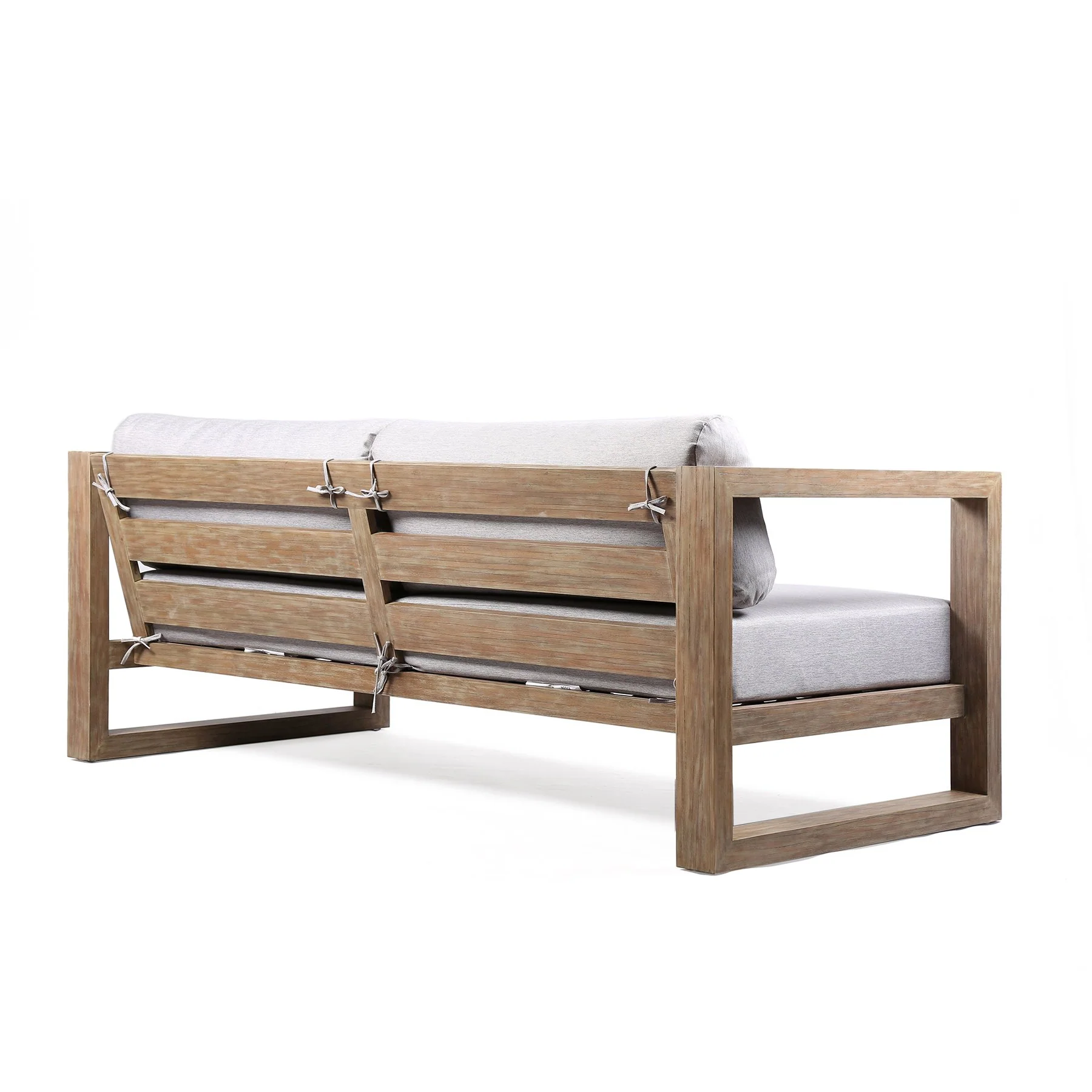 Paradise 4 Piece Outdoor Light Eucalyptus Wood Sofa Seating Set with Gray Cushions - Image 4