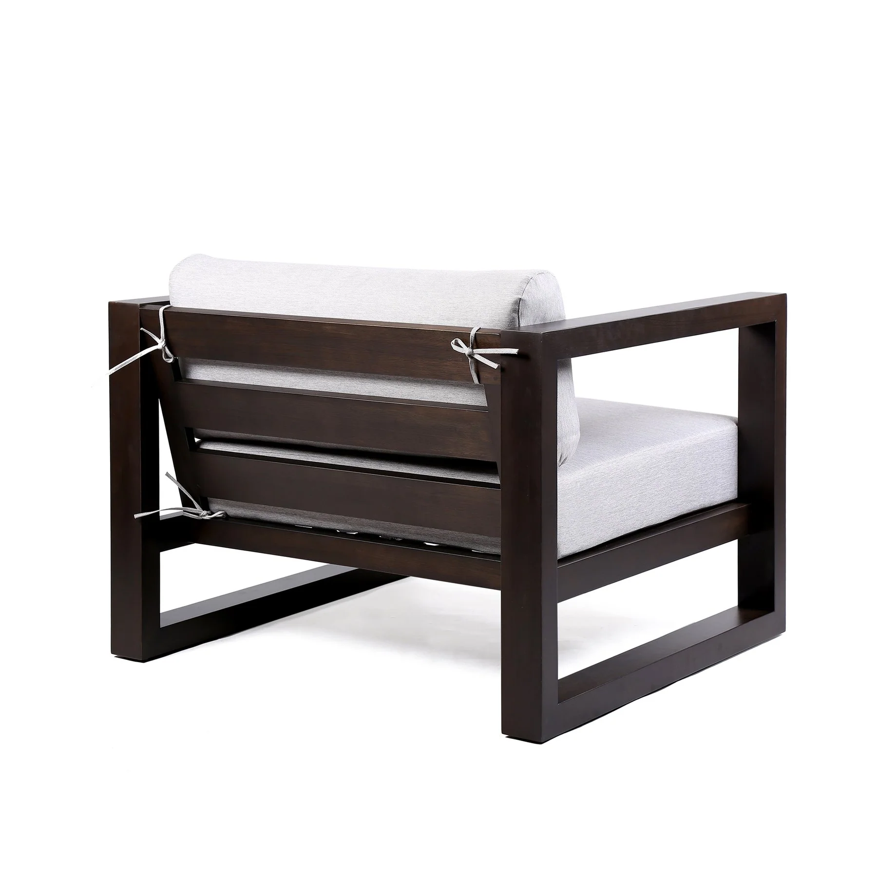 Paradise Outdoor Dark Eucalyptus Wood Lounge Chair with Gray Cushions - Image 3