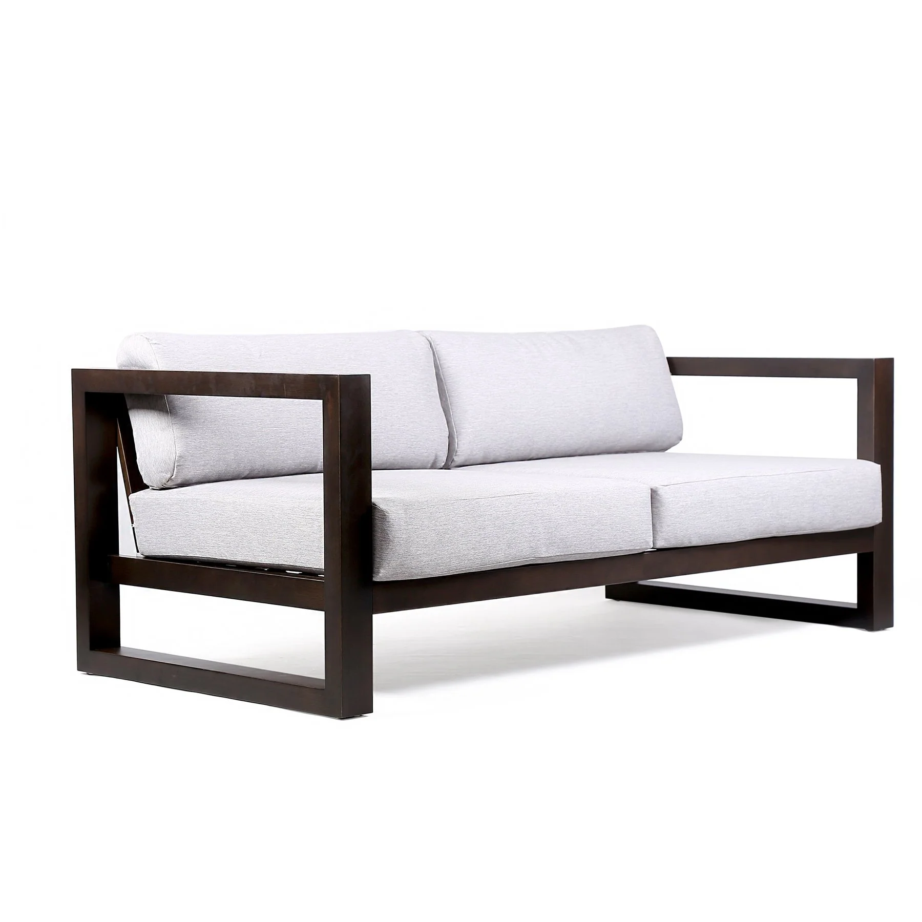 Paradise Outdoor Dark Eucalyptus Wood Sofa with Gray Cushions - Image 2